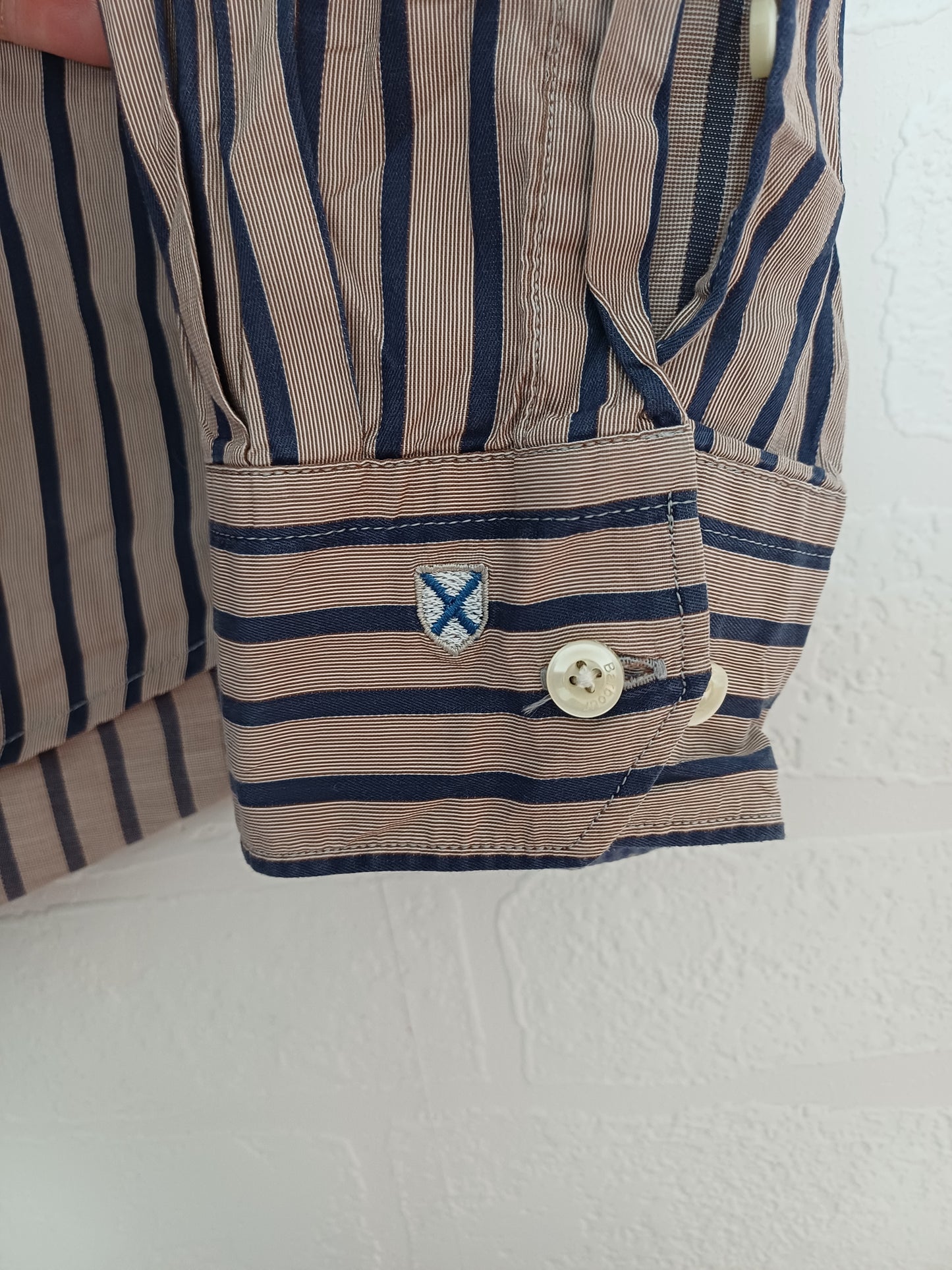 Barbour Light Purple and Beige Shirt Size R 23" PTP - Very Good Condition