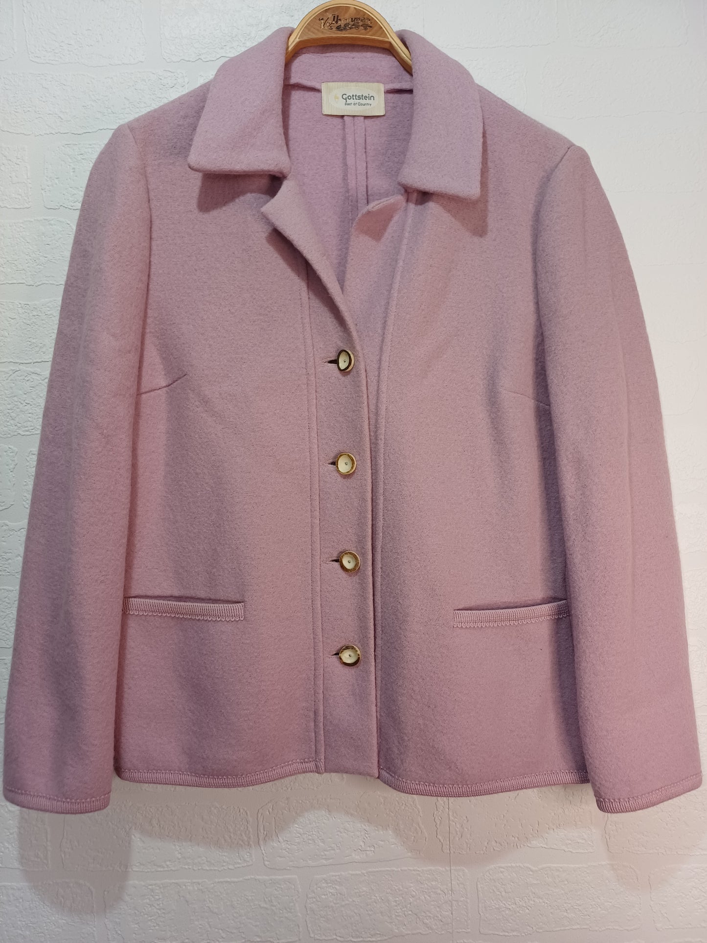 Gottstein Soft Pink Pure New Wool Jacket Size 12 20" PTP - Very Good Condition