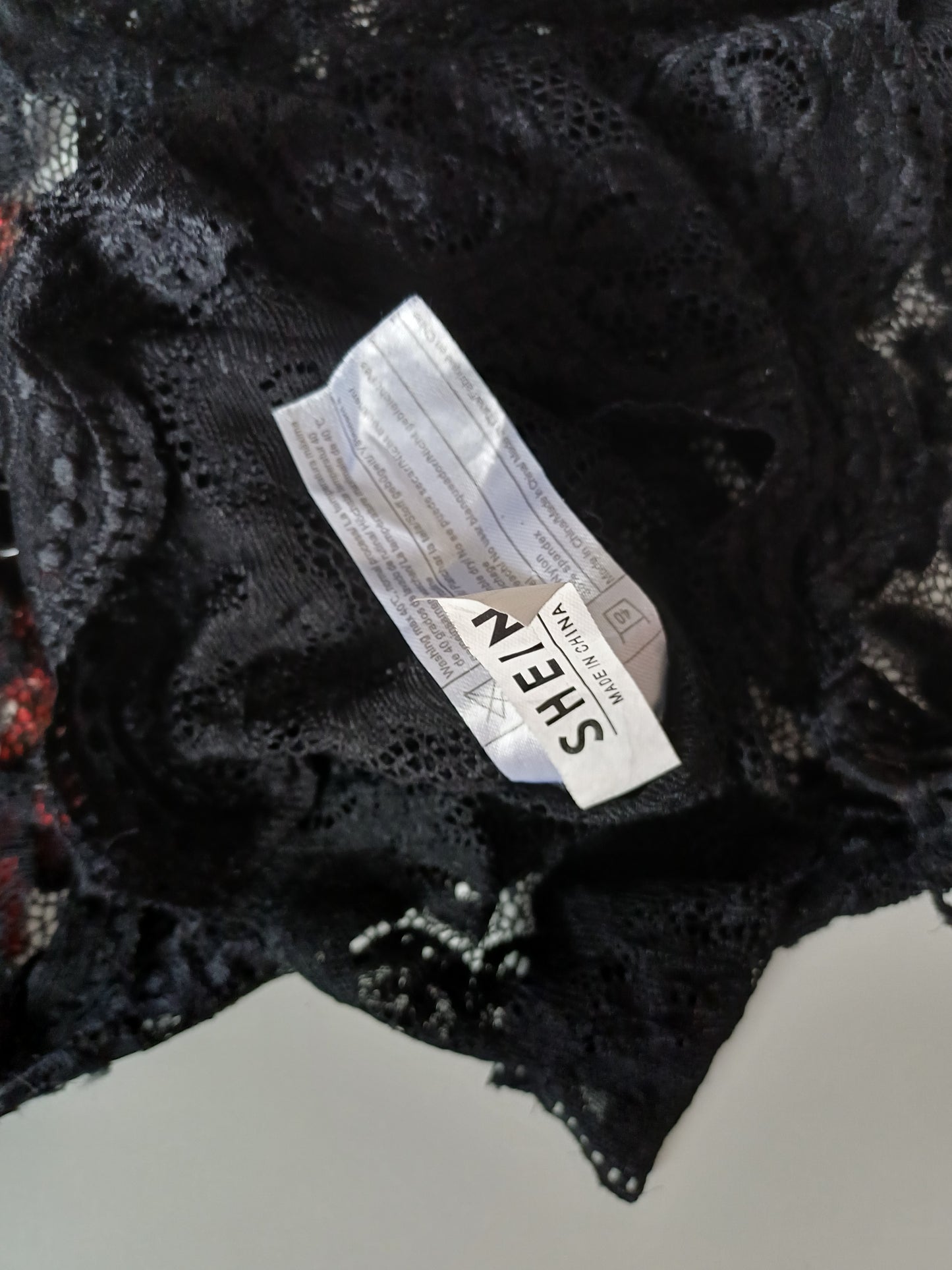 SHEIN Black Lace Red Floral Embroidered Sheer Bodysuit Small - Never Worn