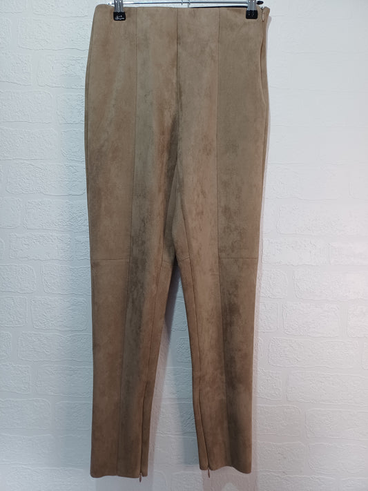 Zara Beige Tan Suede Style Trousers Small 26W 27L - Very Good Condition
