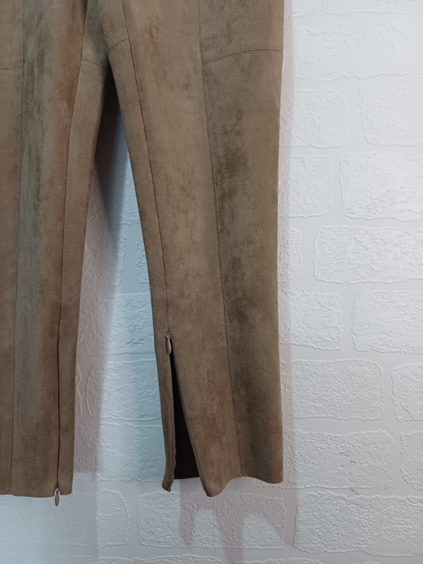 Zara Beige Tan Suede Style Trousers Small 26W 27L - Very Good Condition