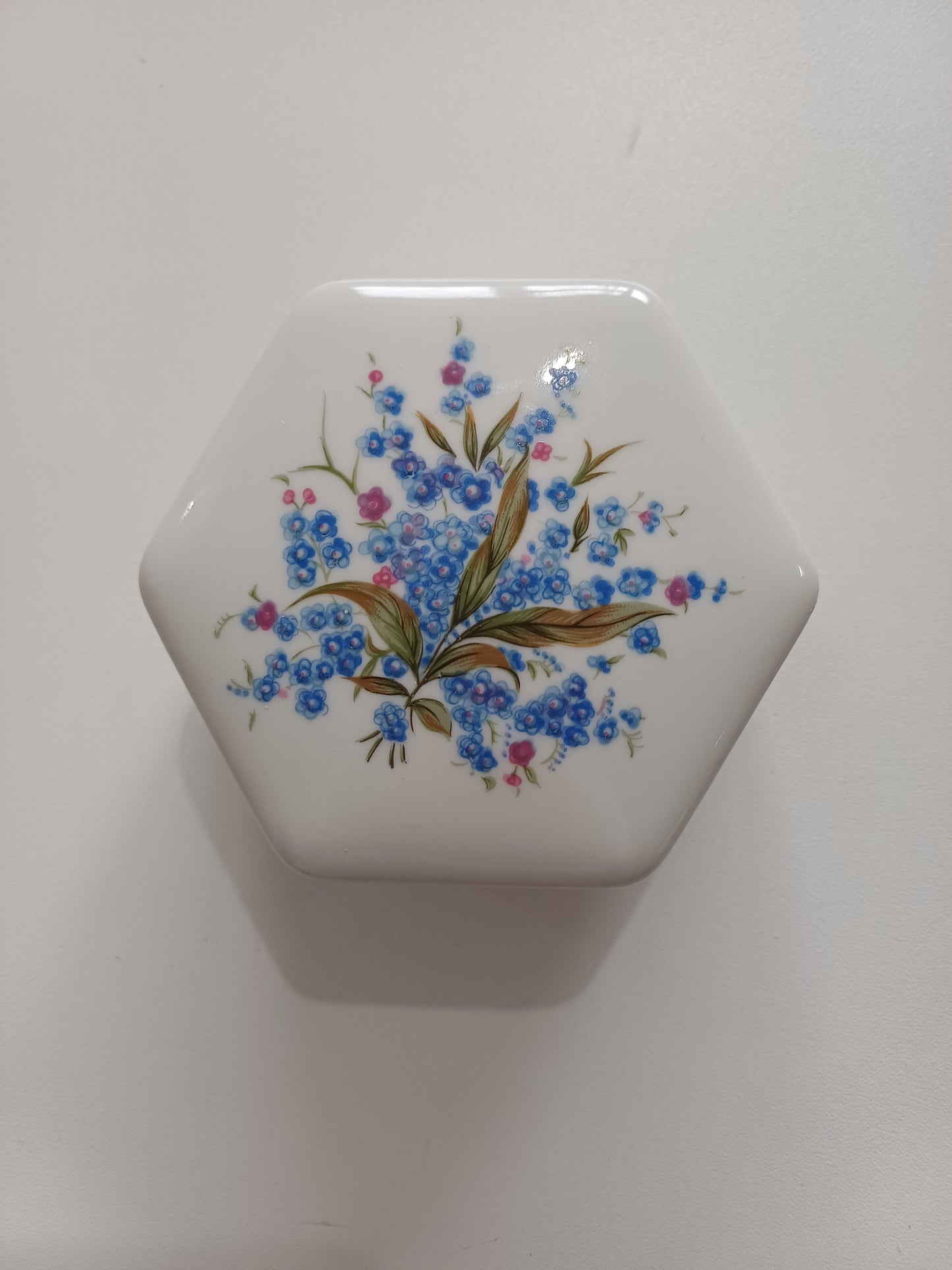 Porcelain Floral Transfer Trinket Box / Jewellery Box Gold Tone Frame - Good Condition