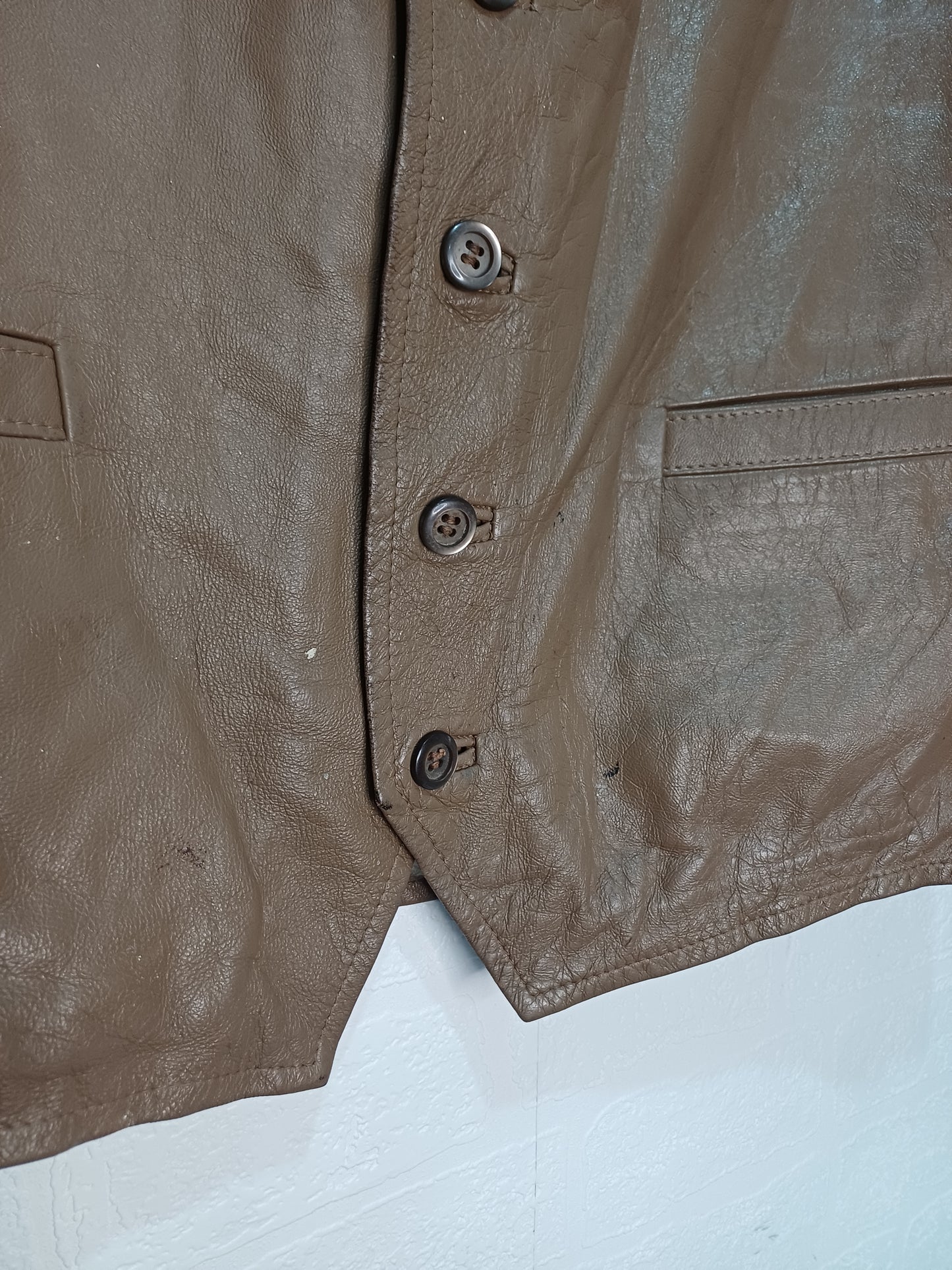 Unbranded Brown Leather Gilet Sherpa Lined 22" PTP - Fair Condition
