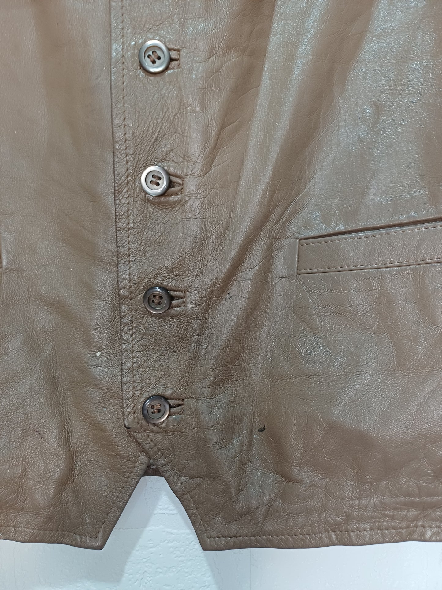 Unbranded Brown Leather Gilet Sherpa Lined 22" PTP - Fair Condition