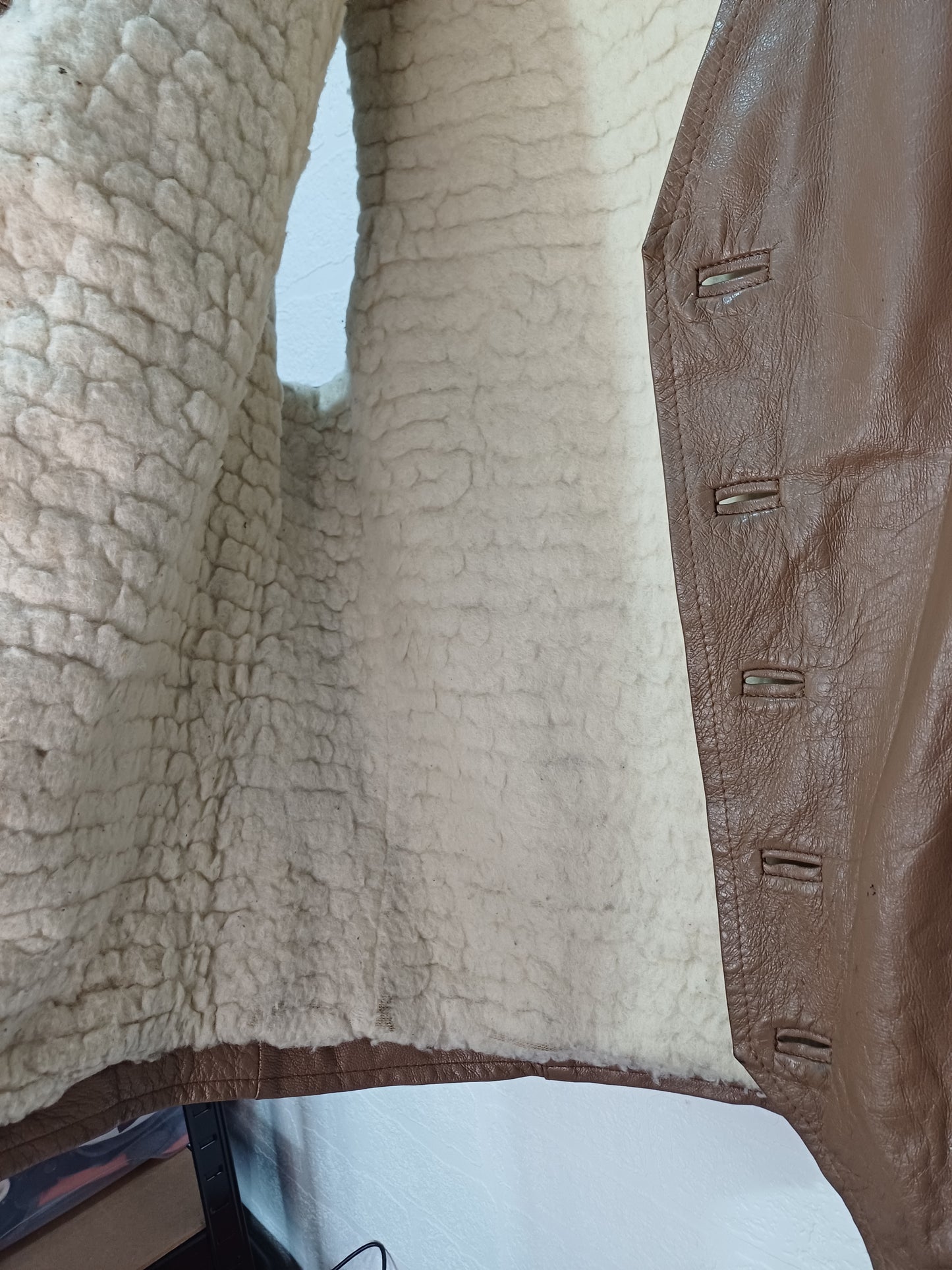 Unbranded Brown Leather Gilet Sherpa Lined 22" PTP - Fair Condition