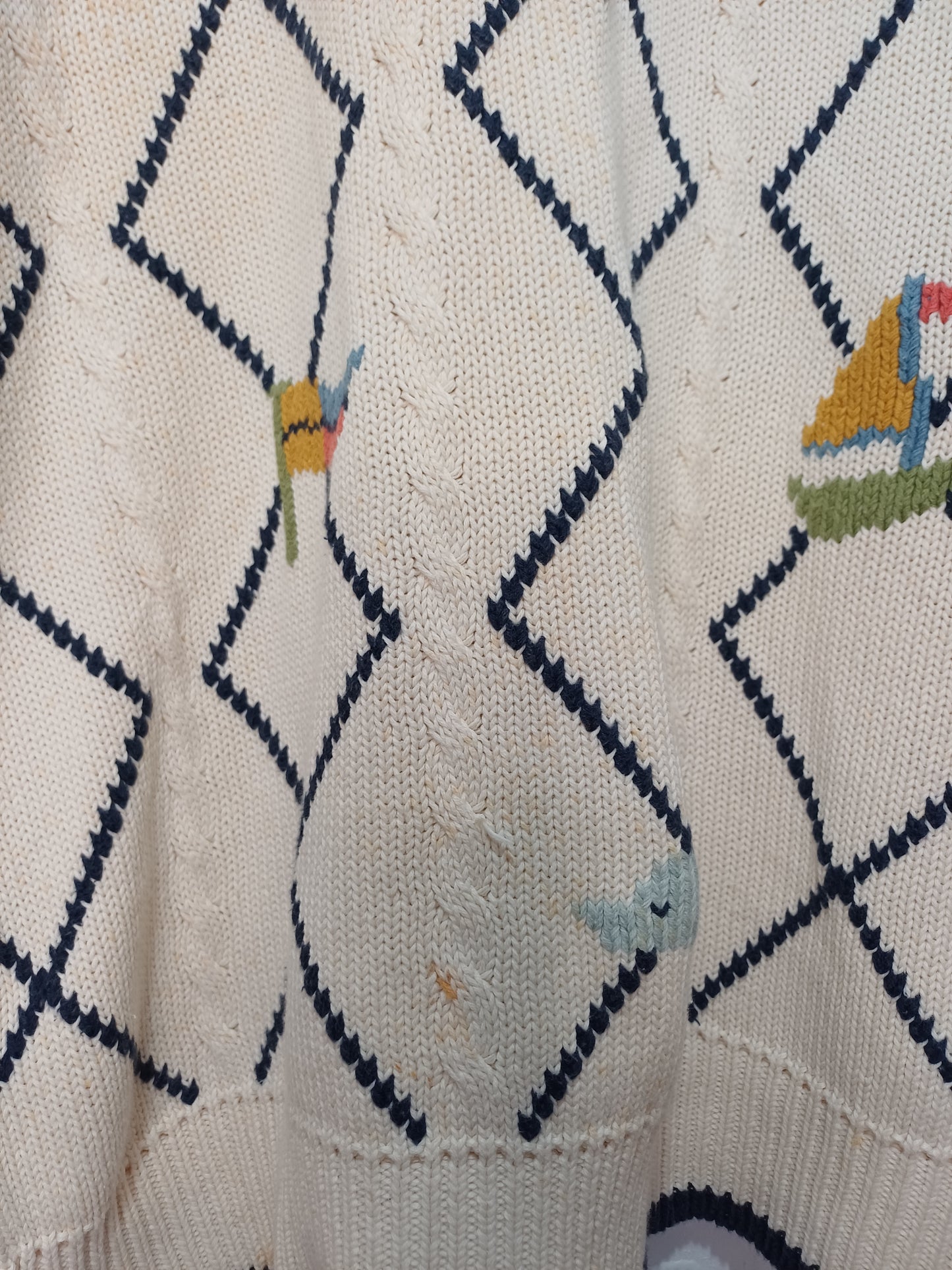 Cream With Boats and Anchors Top Medium 23" PTP - Very Good Condition
