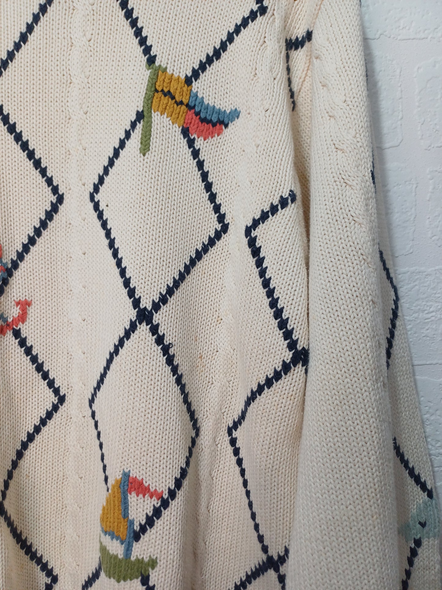 Cream With Boats and Anchors Top Medium 23" PTP - Very Good Condition