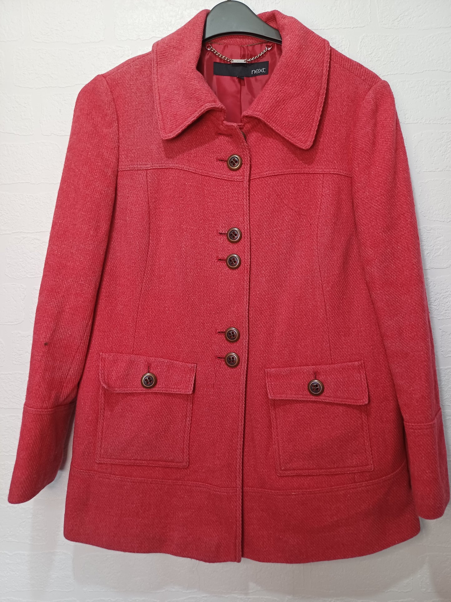 Next Red Mottled Big Button Jacket Size 12 19" PTP - Good Condition