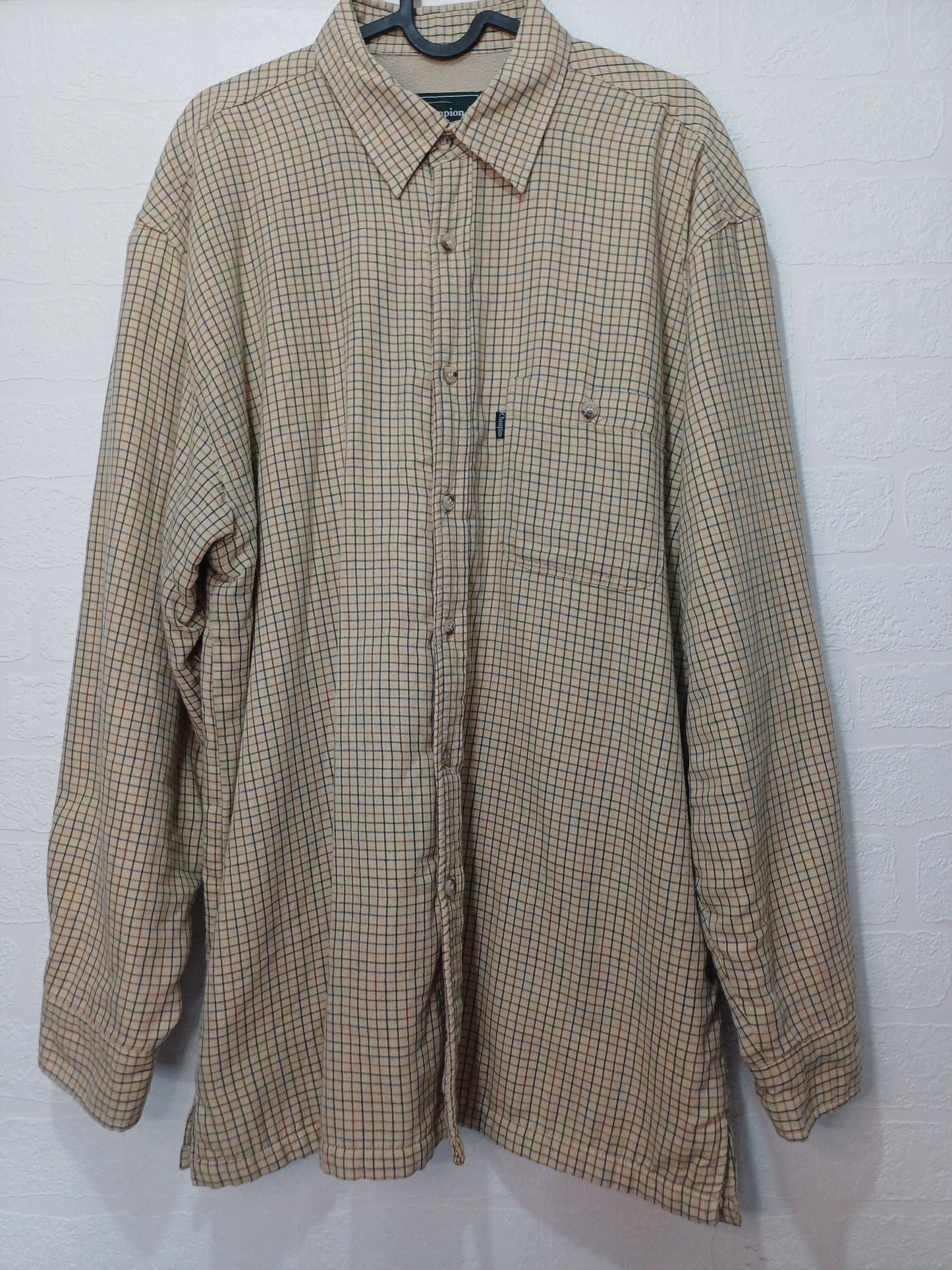 Champion Caramel Check Fleece-Lined Shirt Large 22" PTP - Very Good Condition
