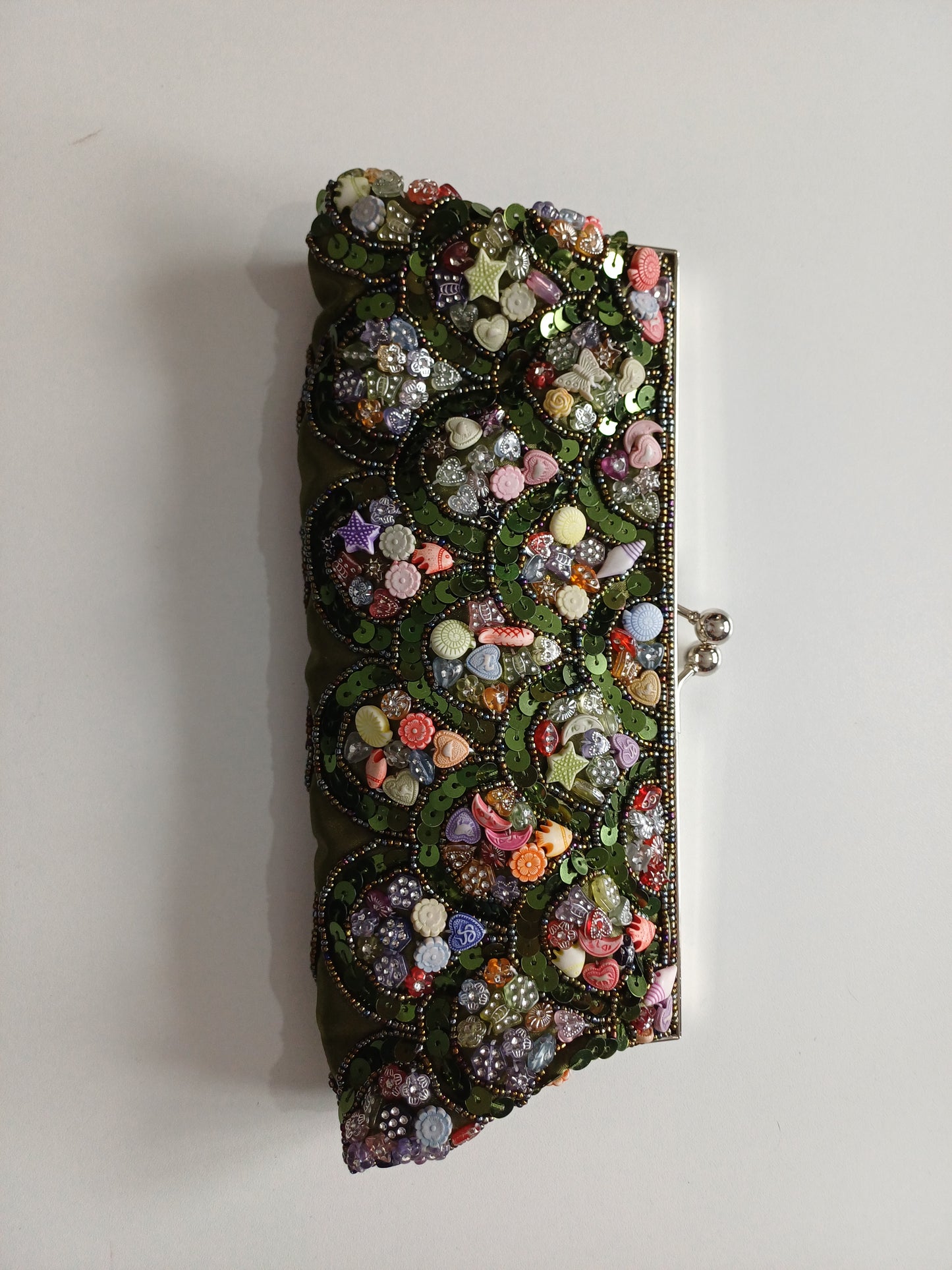 Unbranded Multicolour Sequin Embellished Clutch Bag Metal Frame Clasp - Very Good Condition