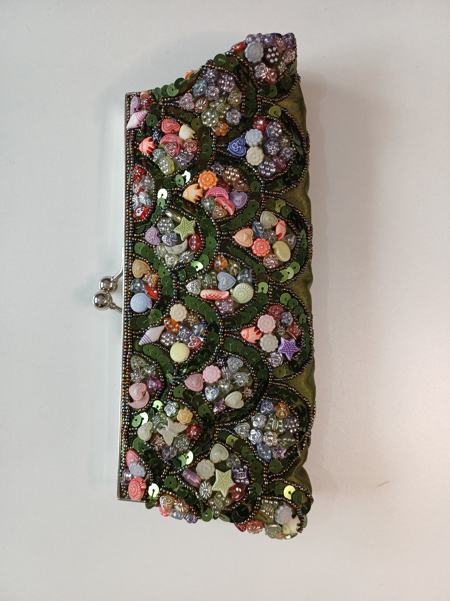 Unbranded Multicolour Sequin Embellished Clutch Bag Metal Frame Clasp - Very Good Condition