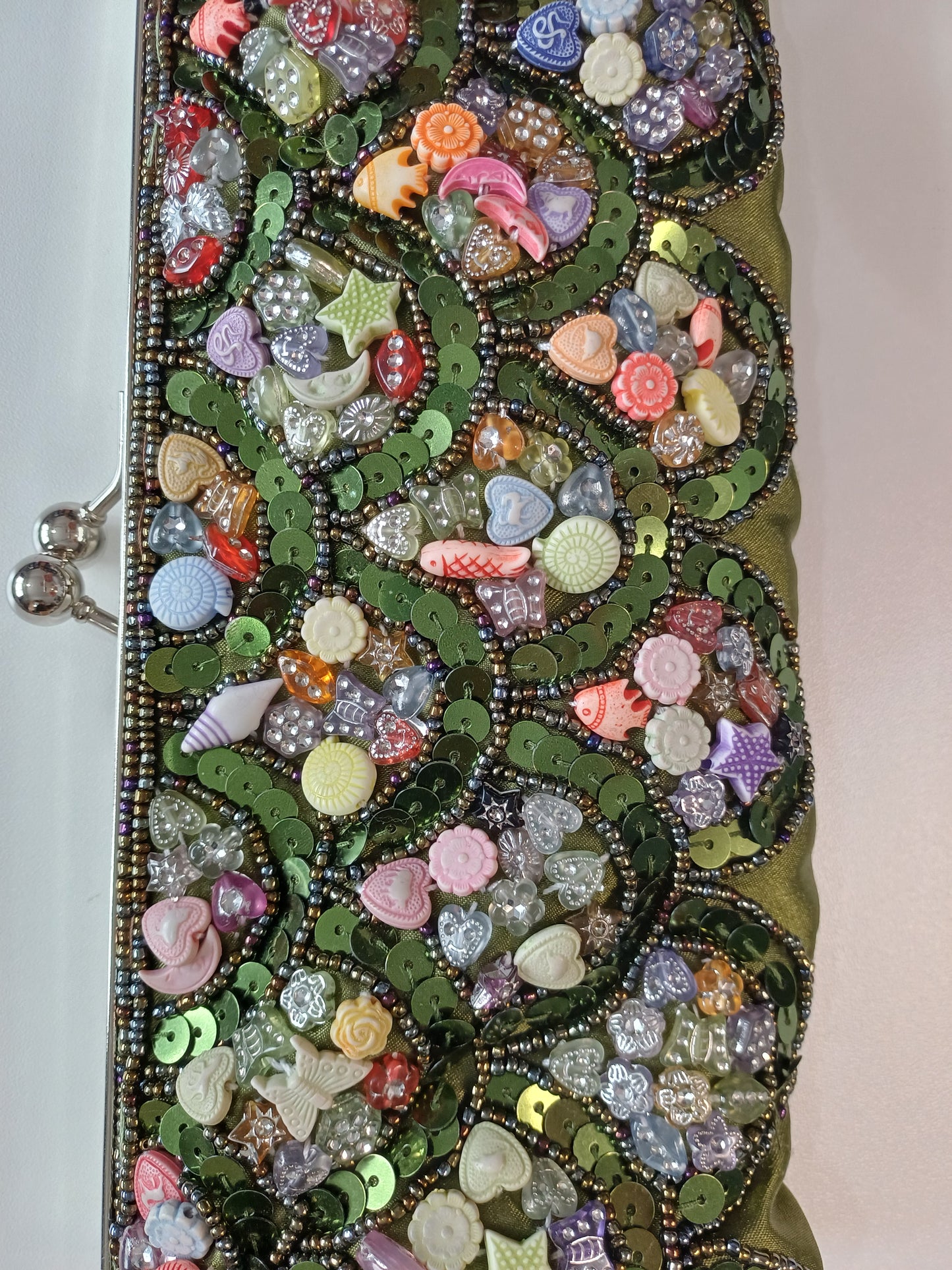 Unbranded Multicolour Sequin Embellished Clutch Bag Metal Frame Clasp - Very Good Condition