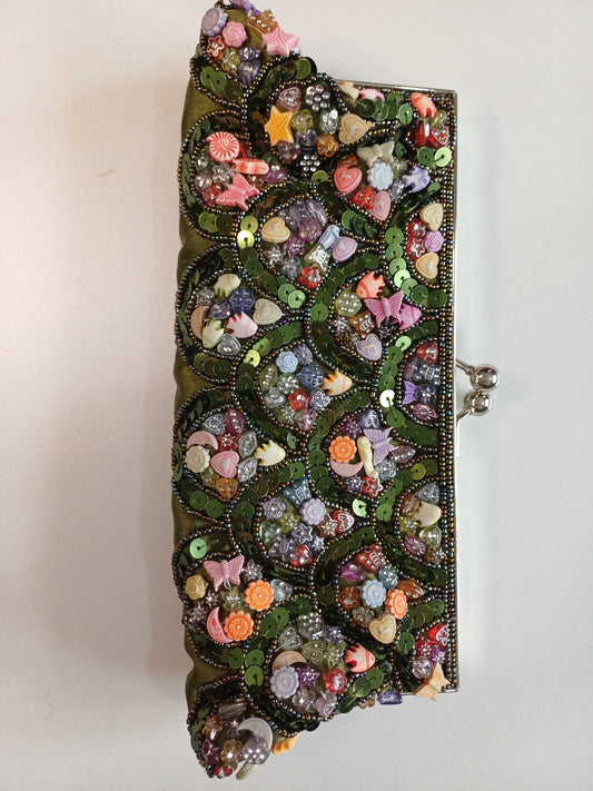 Unbranded Multicolour Sequin Embellished Clutch Bag Metal Frame Clasp - Very Good Condition