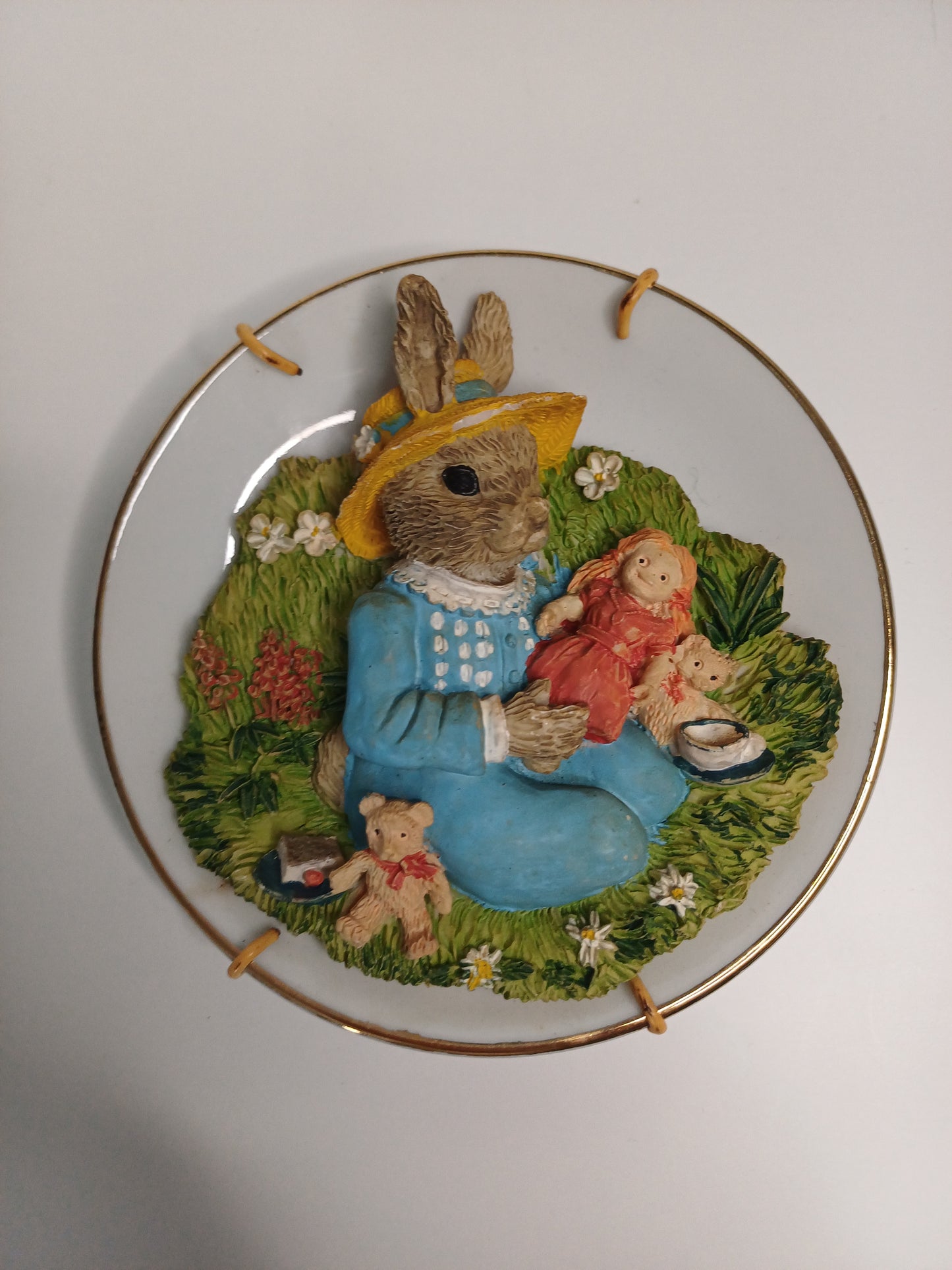 Regency Fine Arts Blue Green Countryside Ceramic Rabbit Decorative Plate