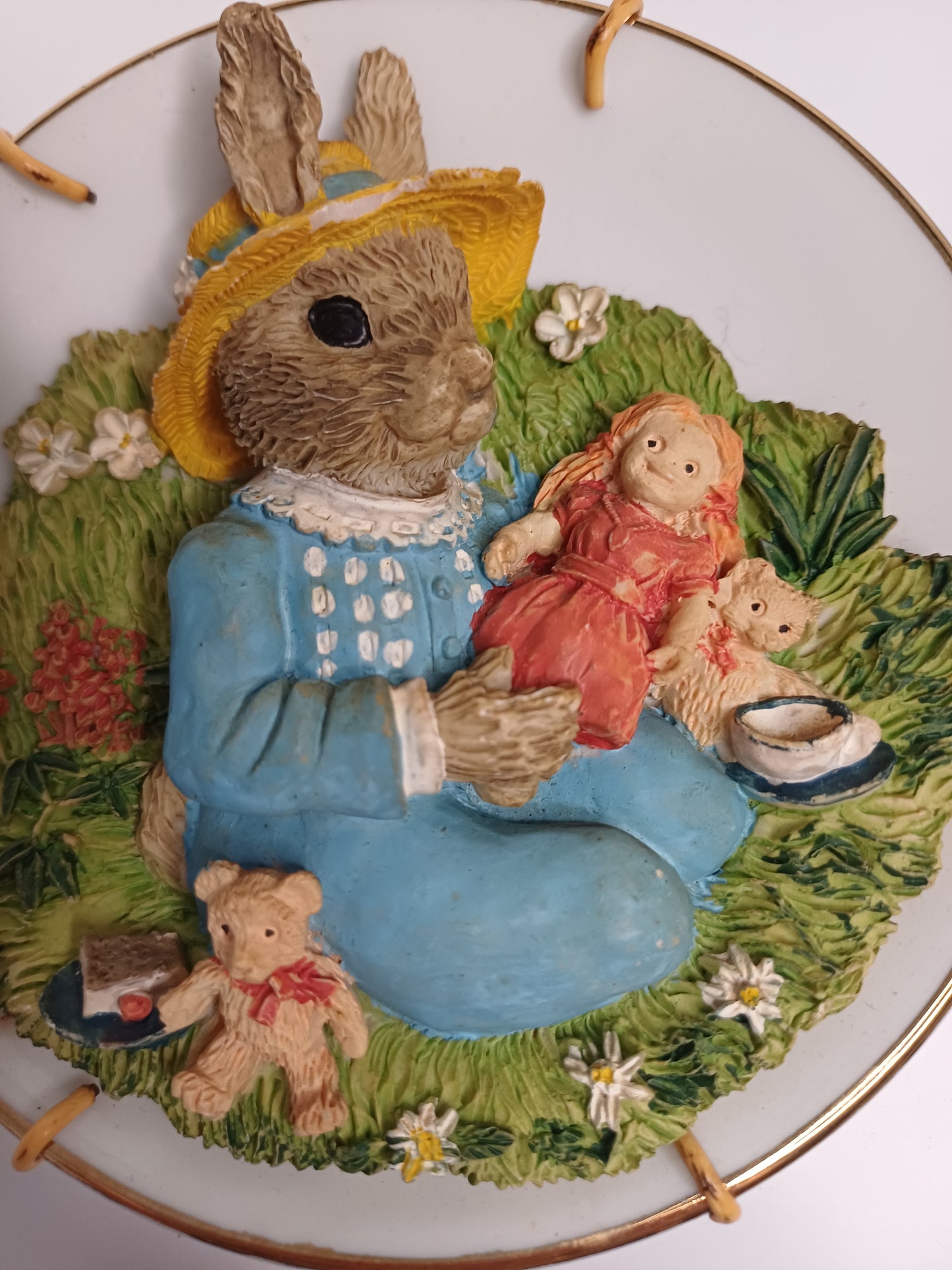 Regency Fine Arts Blue Green Countryside Ceramic Rabbit Decorative Plate