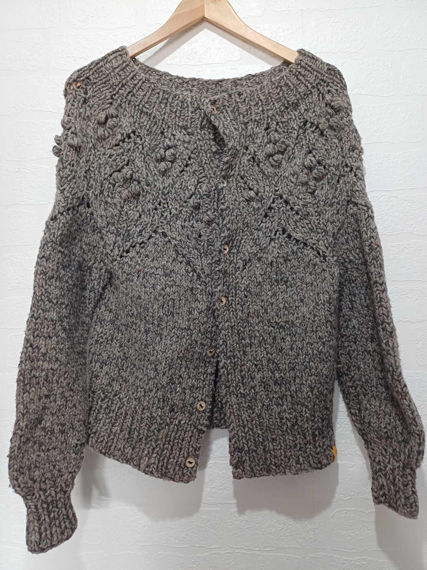 Handmade Grey Chunky Knit Cardigan 16.5" PTP - Very Good Condition