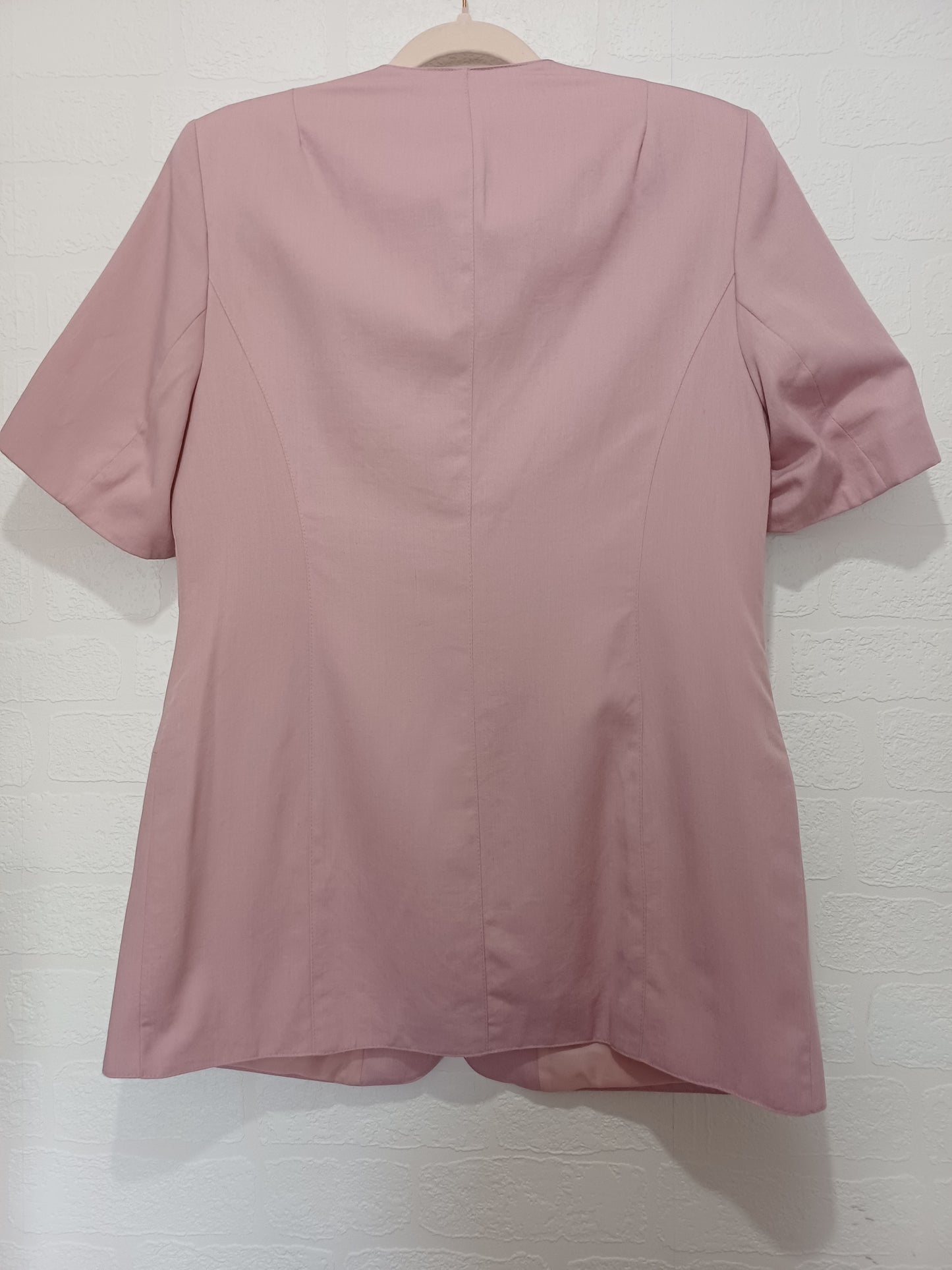 Vintage Pastel Pink Longline Blazer Jacket Short Sleeve UK 14-16 18.5" PTP - Good Condition