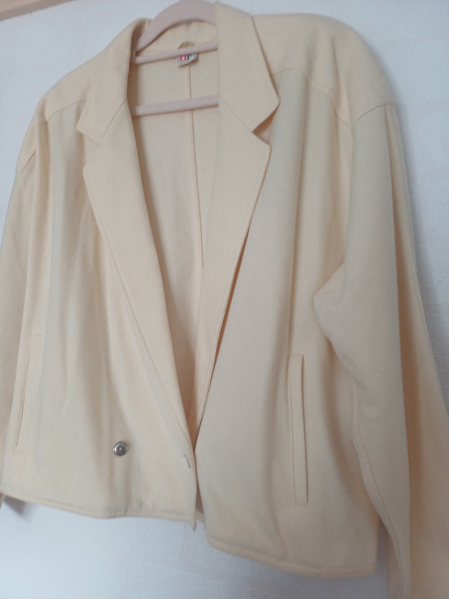 Belfe Cream Fleece Feel Blazer Jacket Large 23" PTP - Good Vintage Condition
