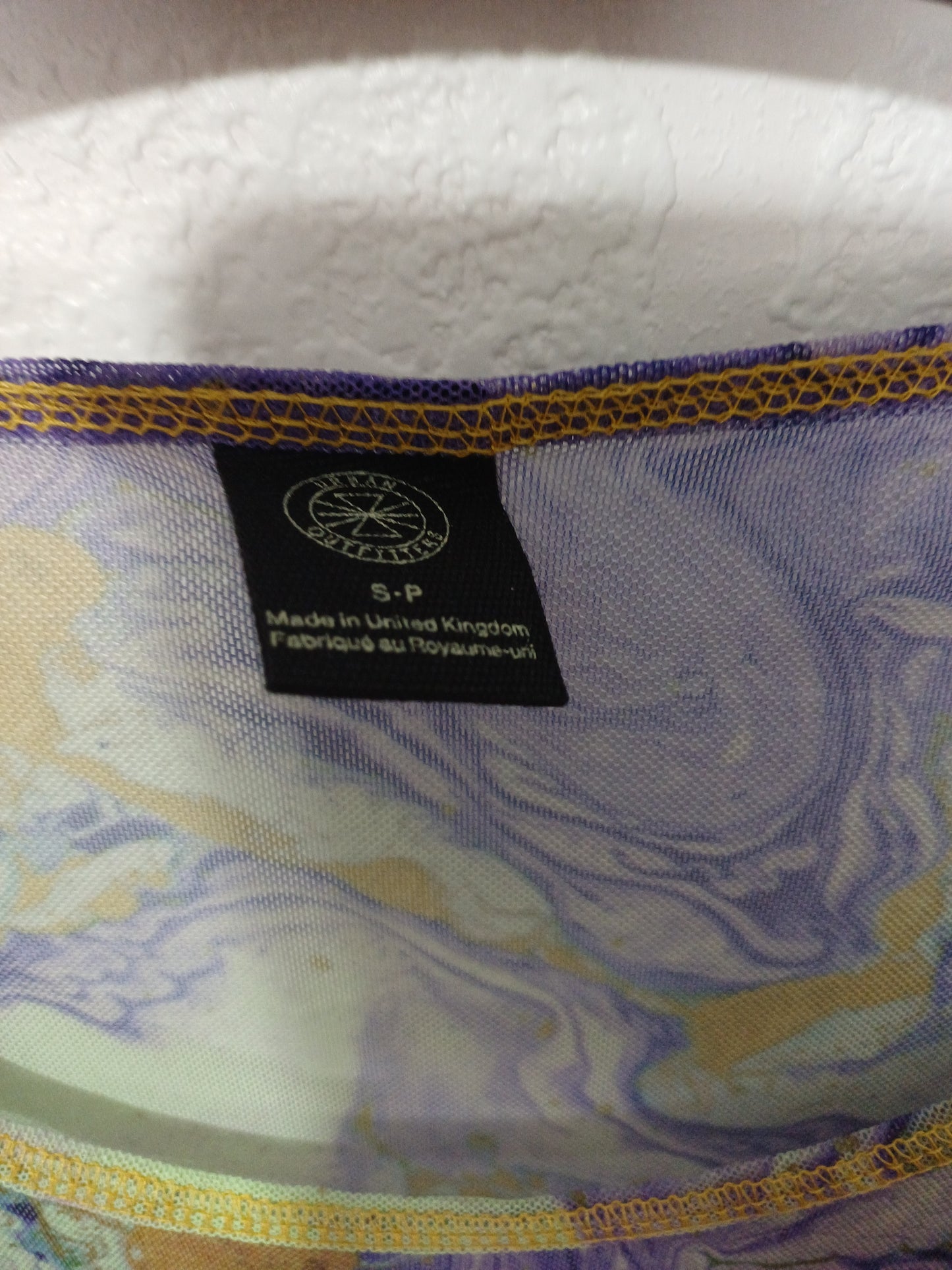 Outfitters Purple and Green Marble Print Mesh Crop Top Small 15" PTP - Very Good Condition