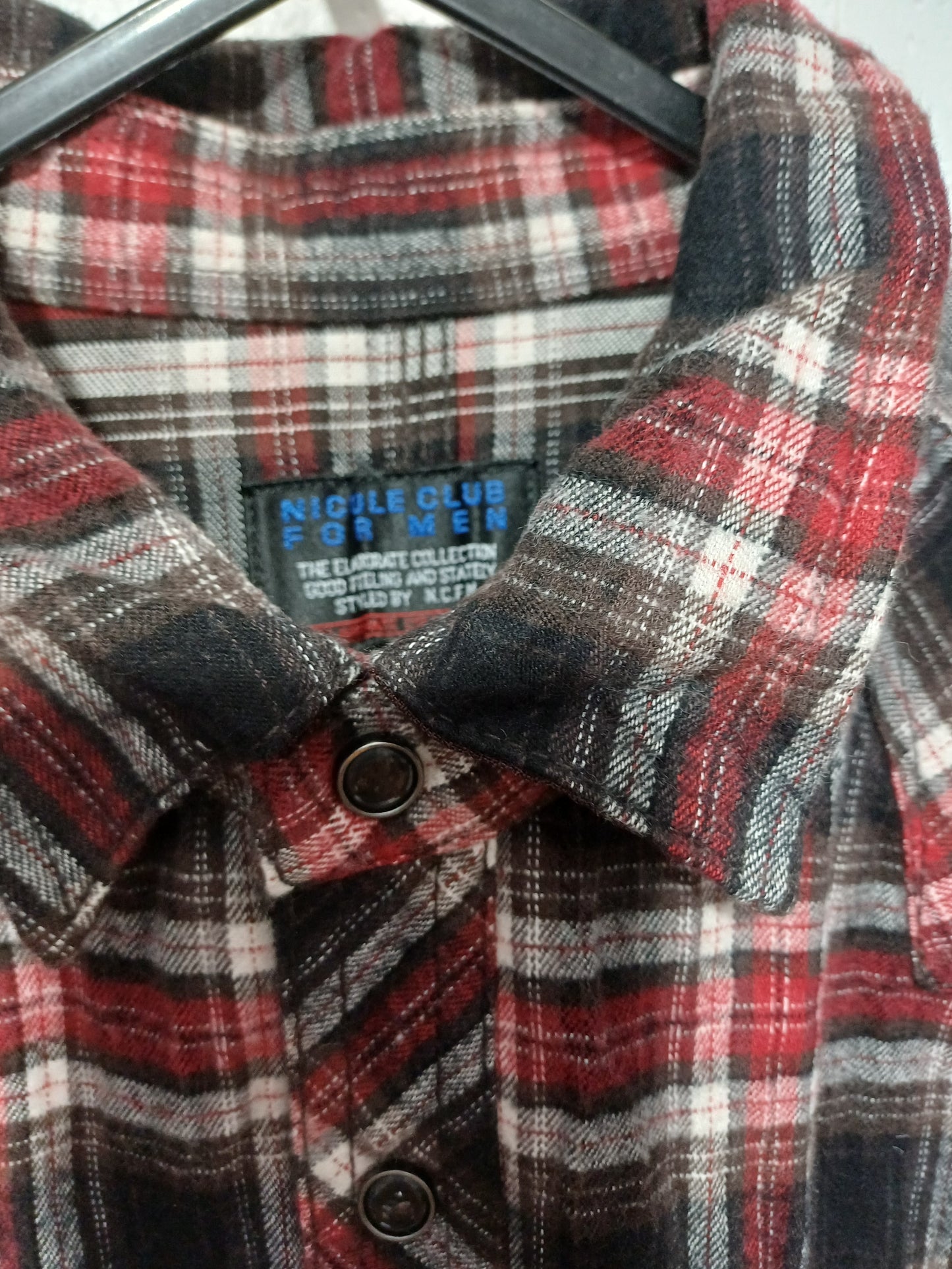 Nicole Club for Men Red Black Grey White Check Flannel Shirt 19" PTP - Good Condition