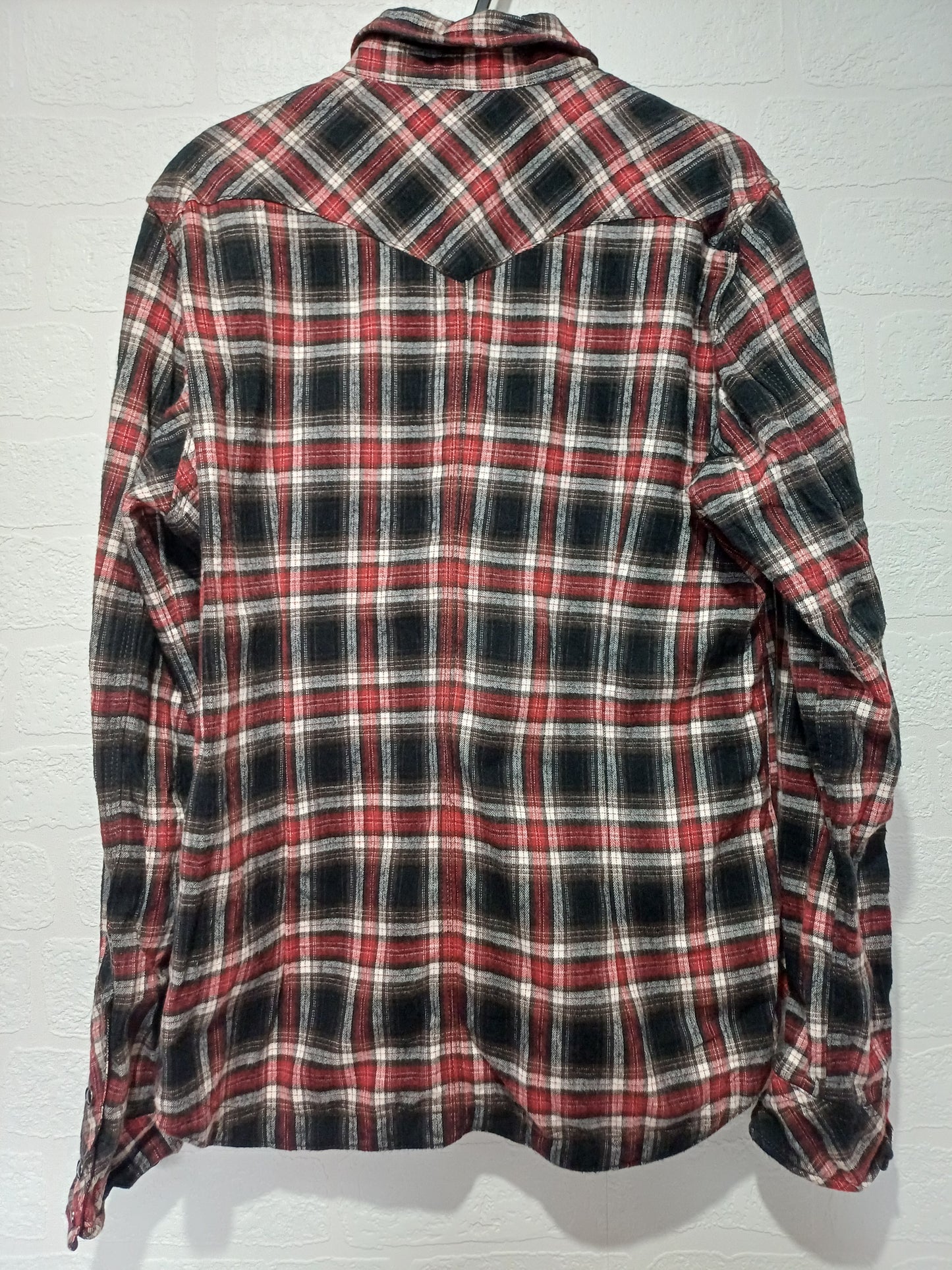 Nicole Club for Men Red Black Grey White Check Flannel Shirt 19" PTP - Good Condition