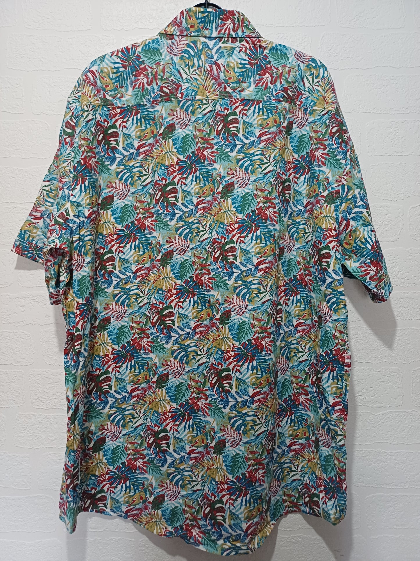 Bexleys Man Hawaiian Linen Blend Shirt Multicolour Tropical Leaf Large 25" PTP - Very Good Condition