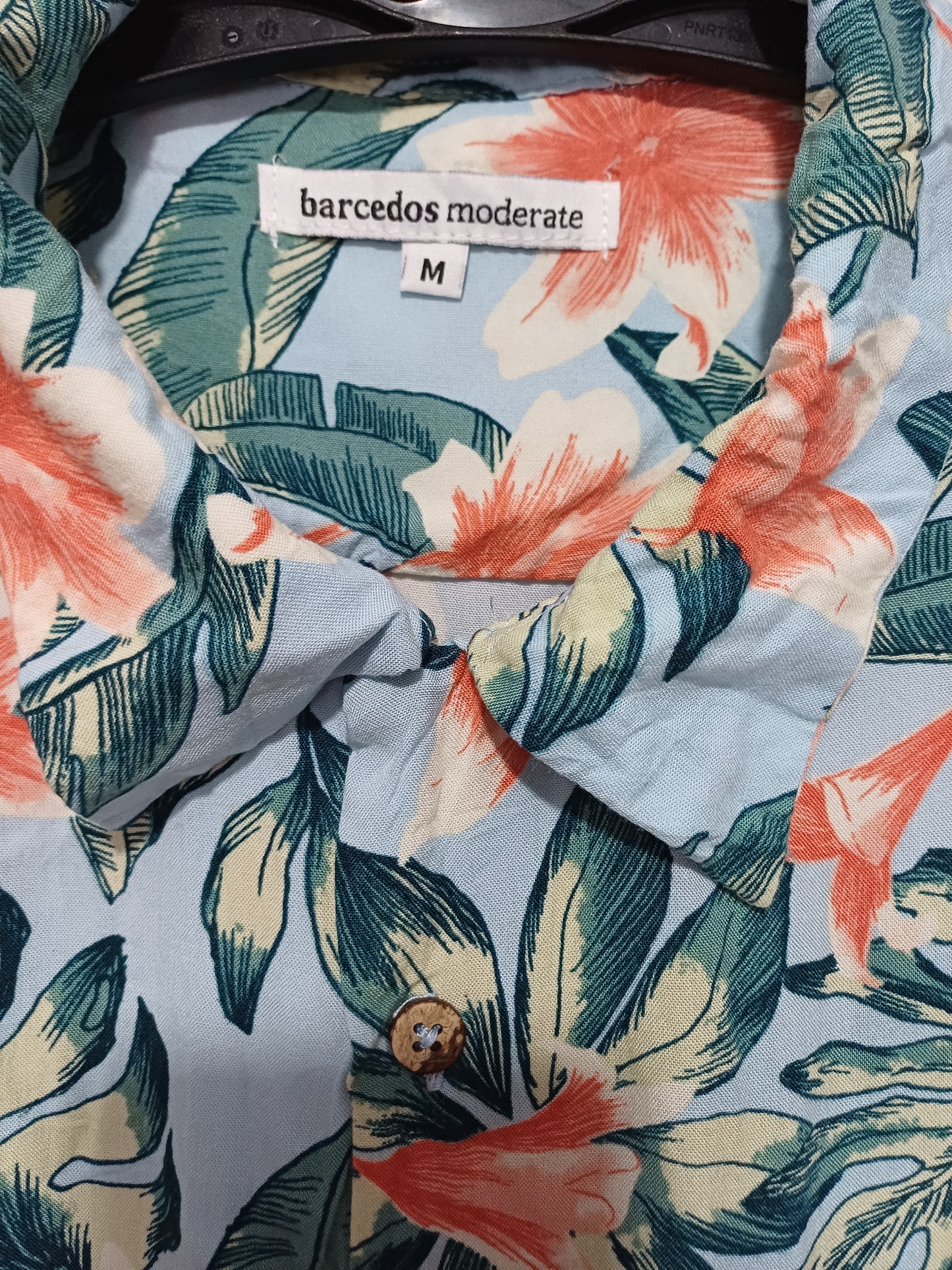Barcedos Hawaiian Shirt Blue Tropical Floral Medium (Fits S) 18" PTP - Very Good Condition