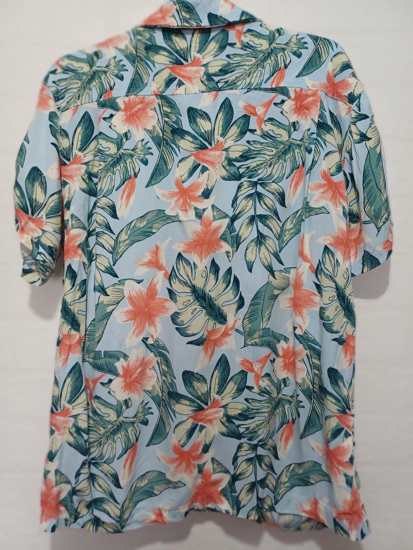 Barcedos Hawaiian Shirt Blue Tropical Floral Medium (Fits S) 18" PTP - Very Good Condition