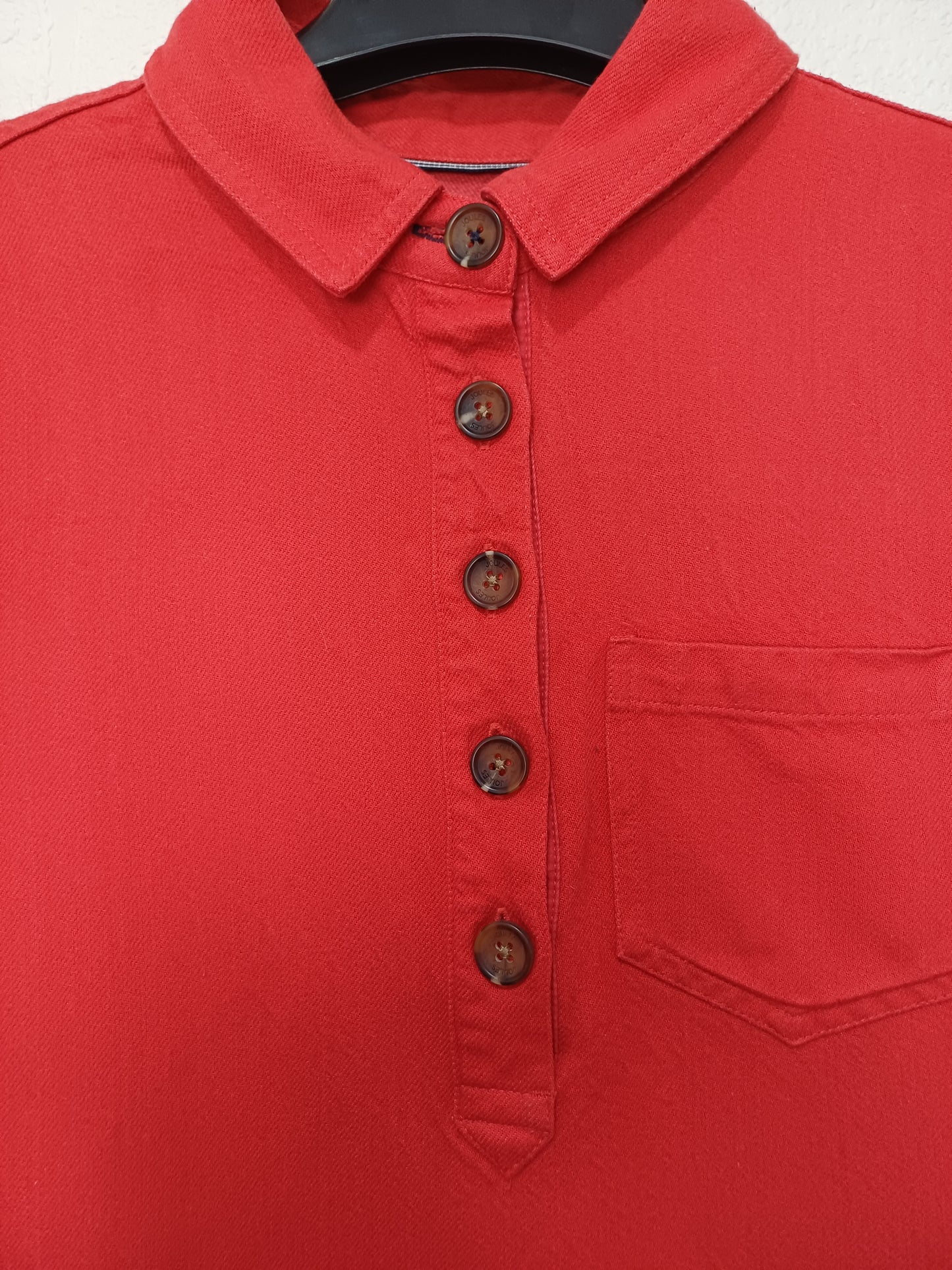 Joules Red Button Pullover Polo Top Size 10 20" PTP - Very Good Condition