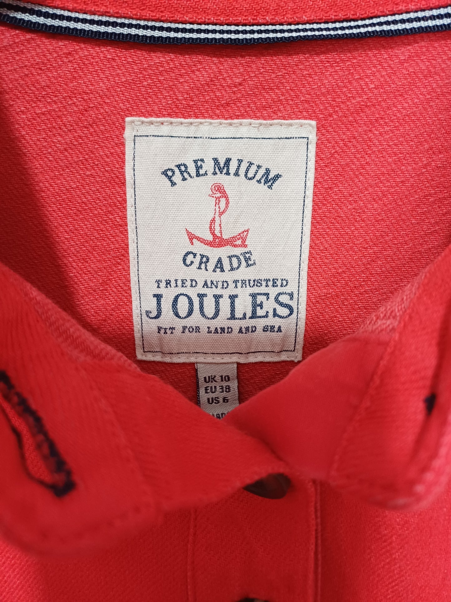 Joules Red Button Pullover Polo Top Size 10 20" PTP - Very Good Condition