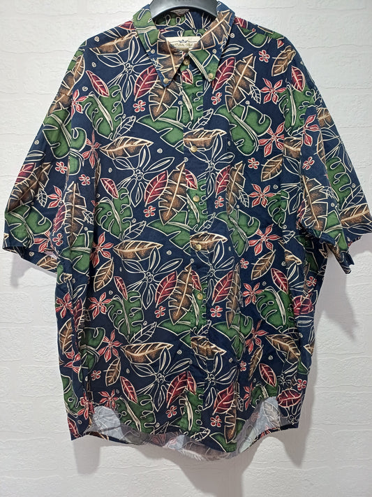 Natural Issue Hawaiian Shirt Navy Blue Floral XL 28" PTP - Very Good Condition