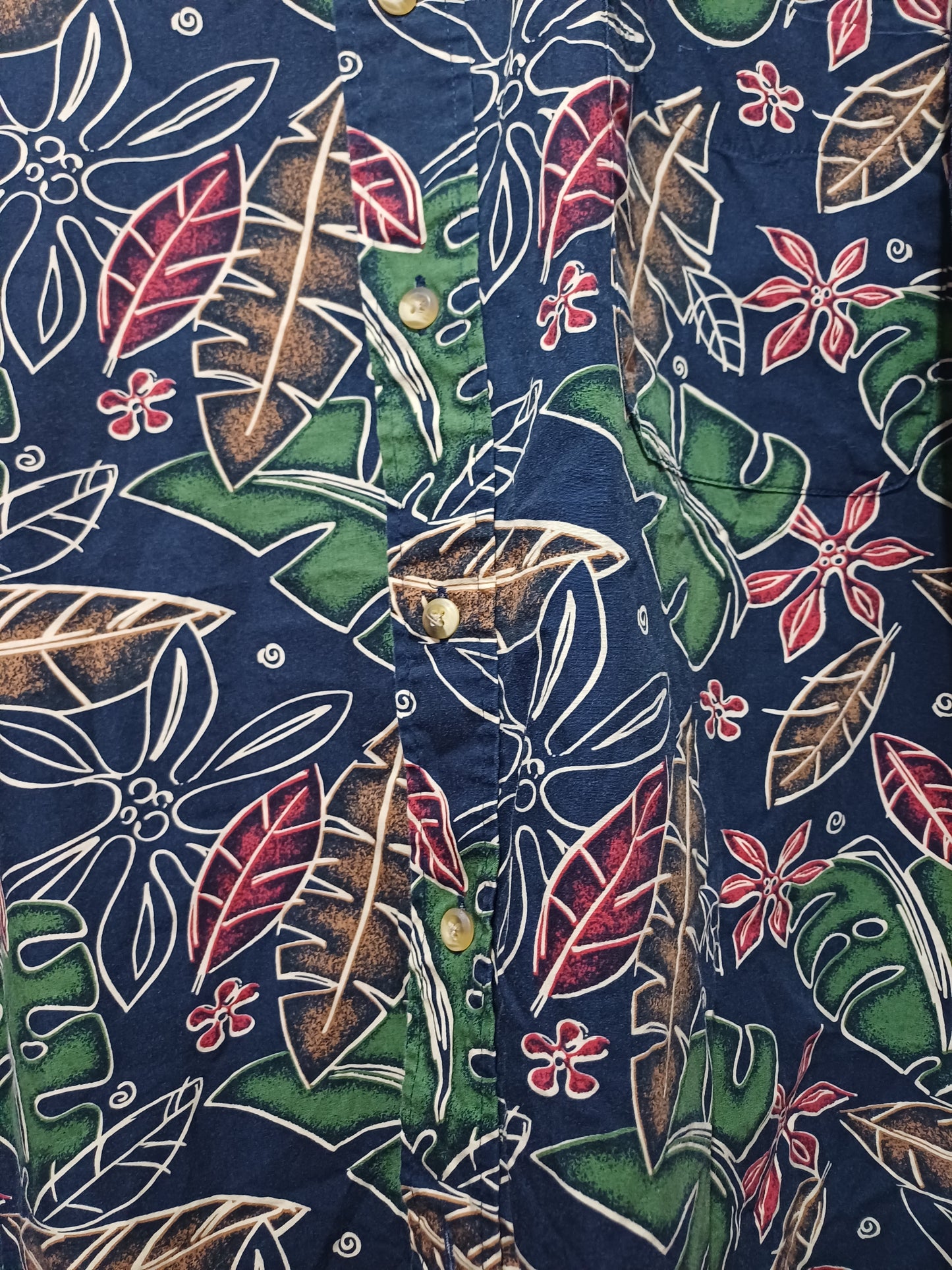 Natural Issue Hawaiian Shirt Navy Blue Floral XL 28" PTP - Very Good Condition