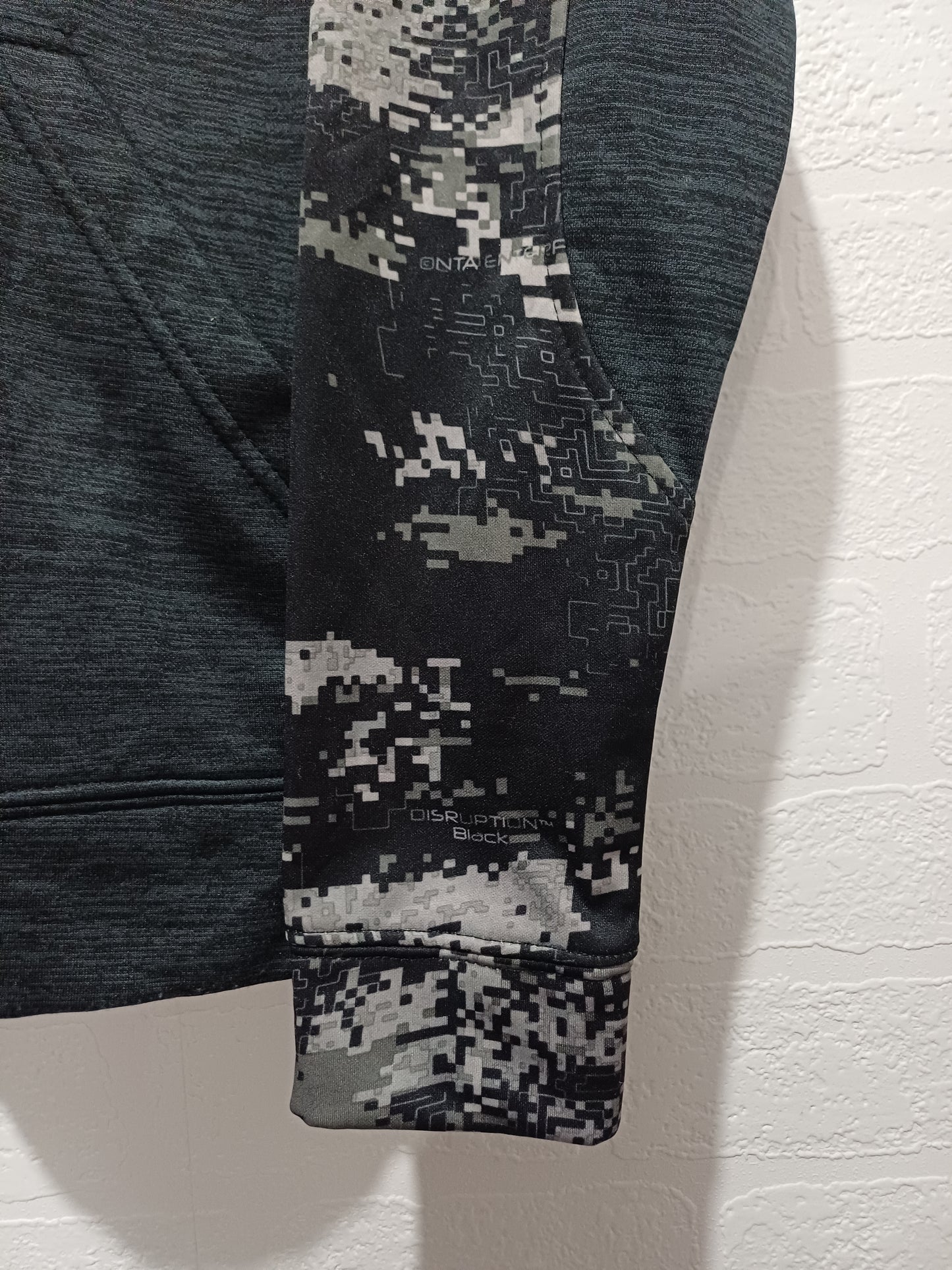 Huntworth Grey Charcoal Camo Sleeve 1/4 Zip Pullover Hoodie Small 20" PTP - Very Good Condition
