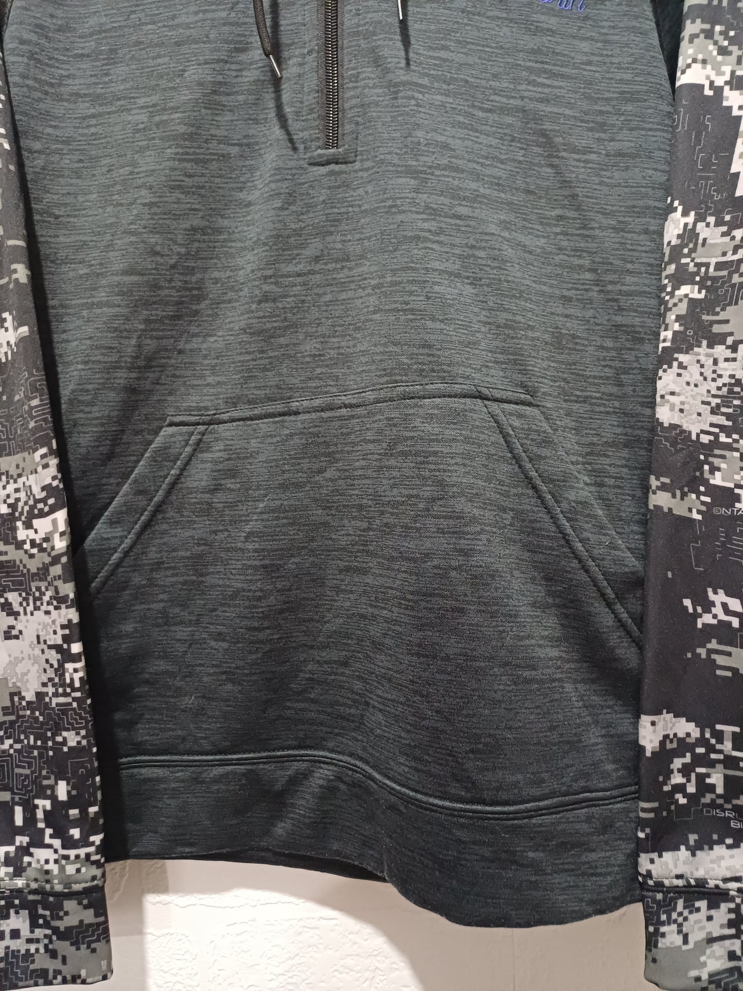 Huntworth Grey Charcoal Camo Sleeve 1/4 Zip Pullover Hoodie Small 20" PTP - Very Good Condition