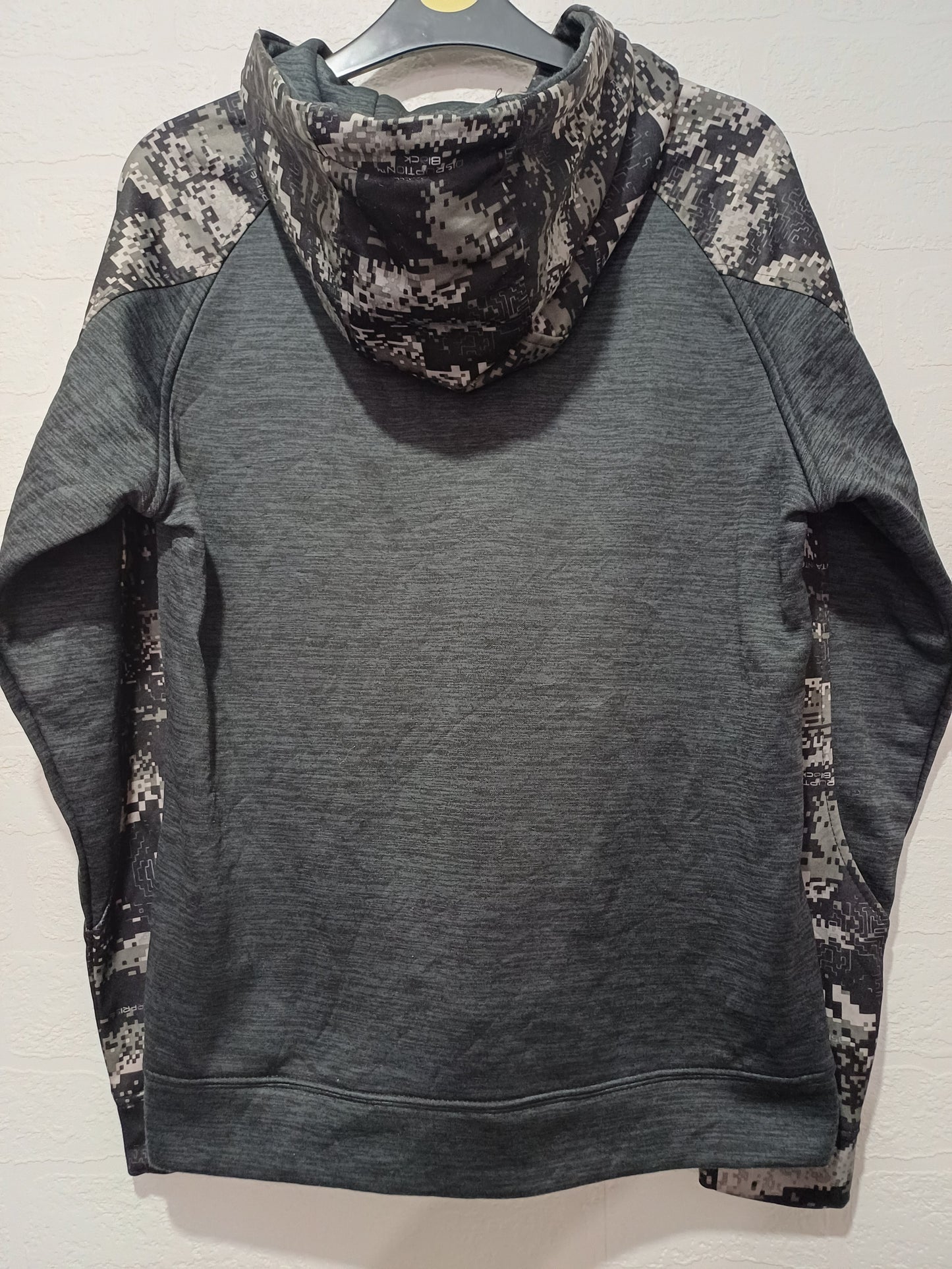 Huntworth Grey Charcoal Camo Sleeve 1/4 Zip Pullover Hoodie Small 20" PTP - Very Good Condition