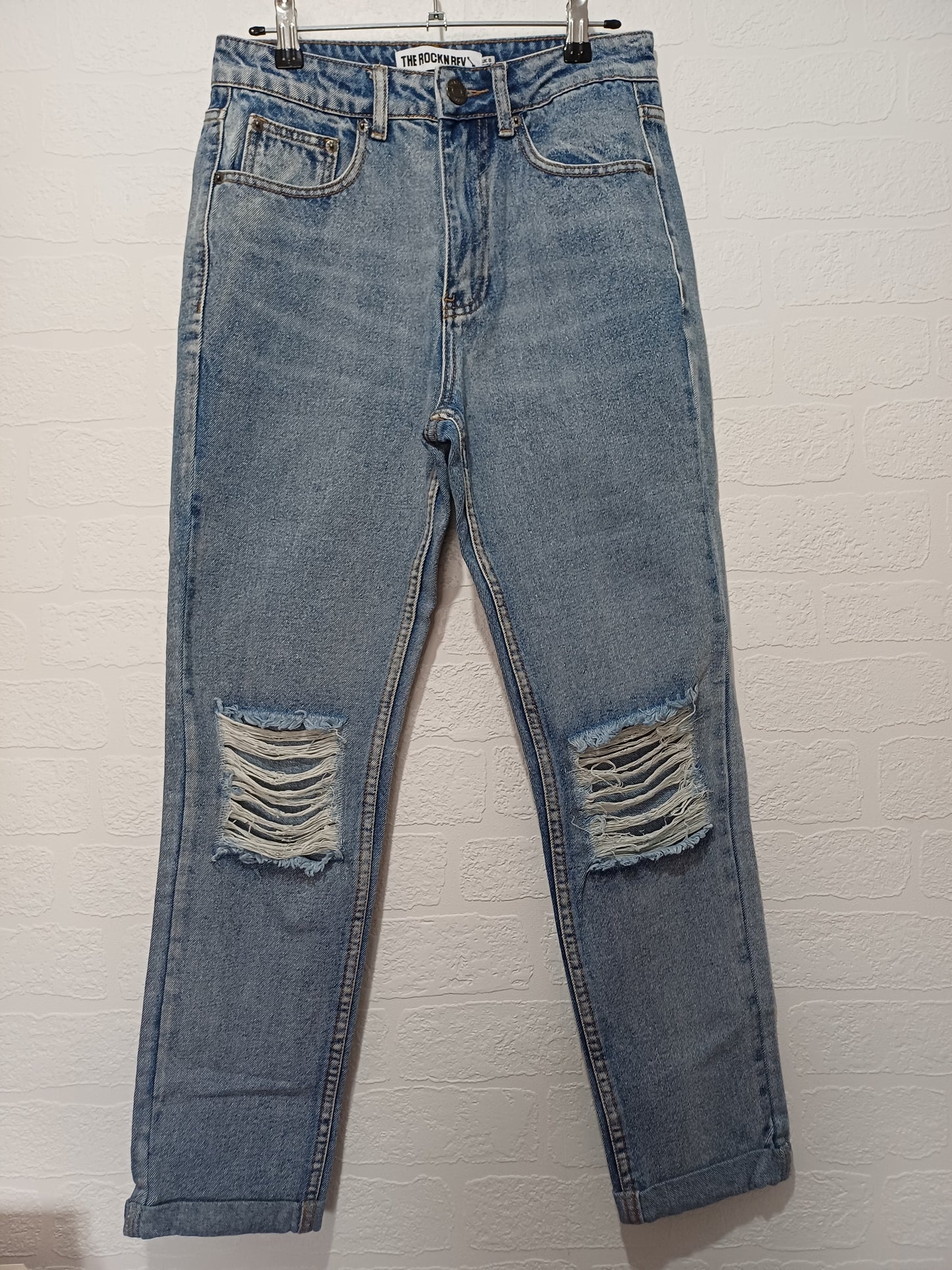 Rock N Rev Light Blue Acid Wash Distressed Mom Jeans W28 L26 - Very Good Condition