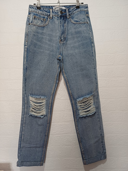 Rock N Rev Light Blue Acid Wash Distressed Mom Jeans W28 L26 - Very Good Condition