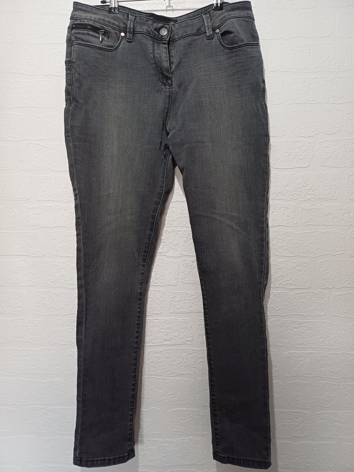 Next Grey/Black Faded Wash Skinny Jeans UK 14 Long Leg - Good Condition