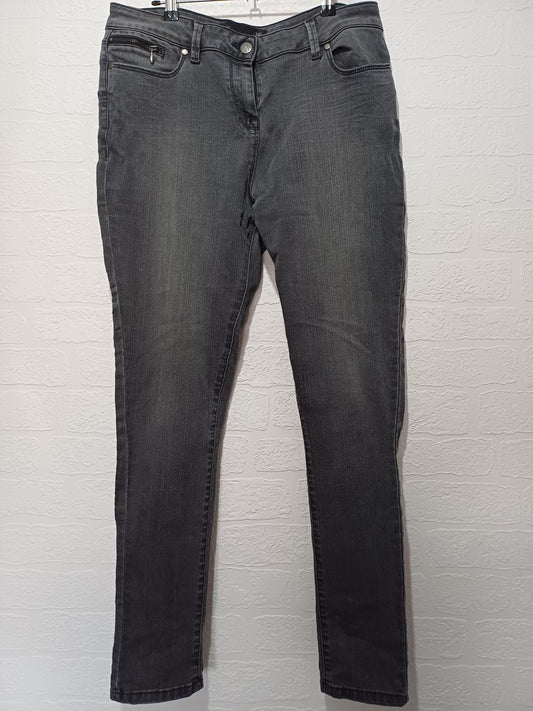 Next Grey/Black Faded Wash Skinny Jeans UK 14 Long Leg - Good Condition