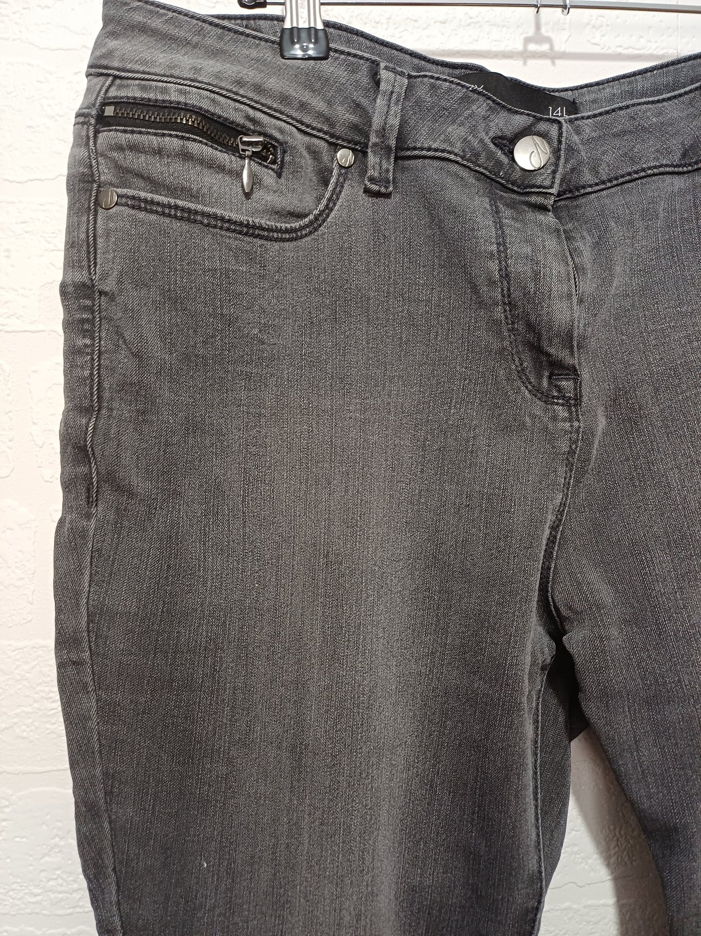 Next Grey/Black Faded Wash Skinny Jeans UK 14 Long Leg - Good Condition