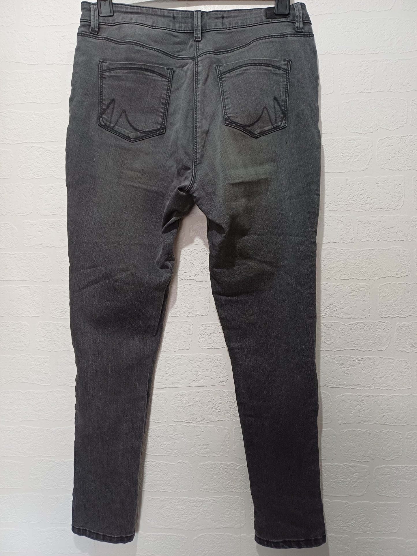 Next Grey/Black Faded Wash Skinny Jeans UK 14 Long Leg - Good Condition