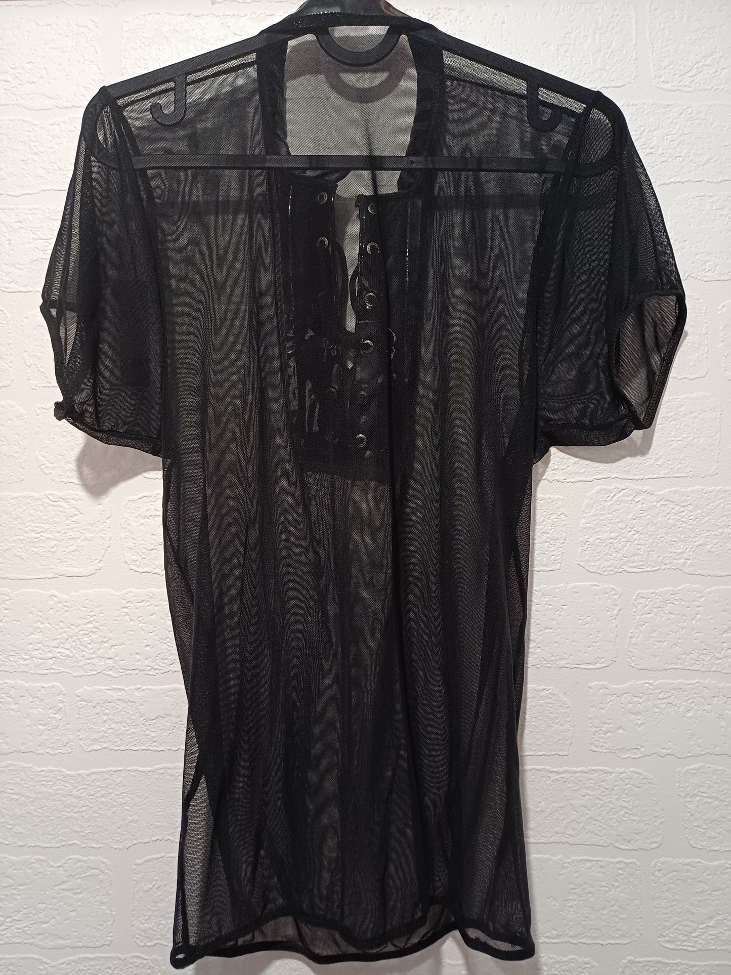 Unbranded Black Sheer Mesh Lace Up Vinyl Look Top Size 10-12 - Very Good Condition