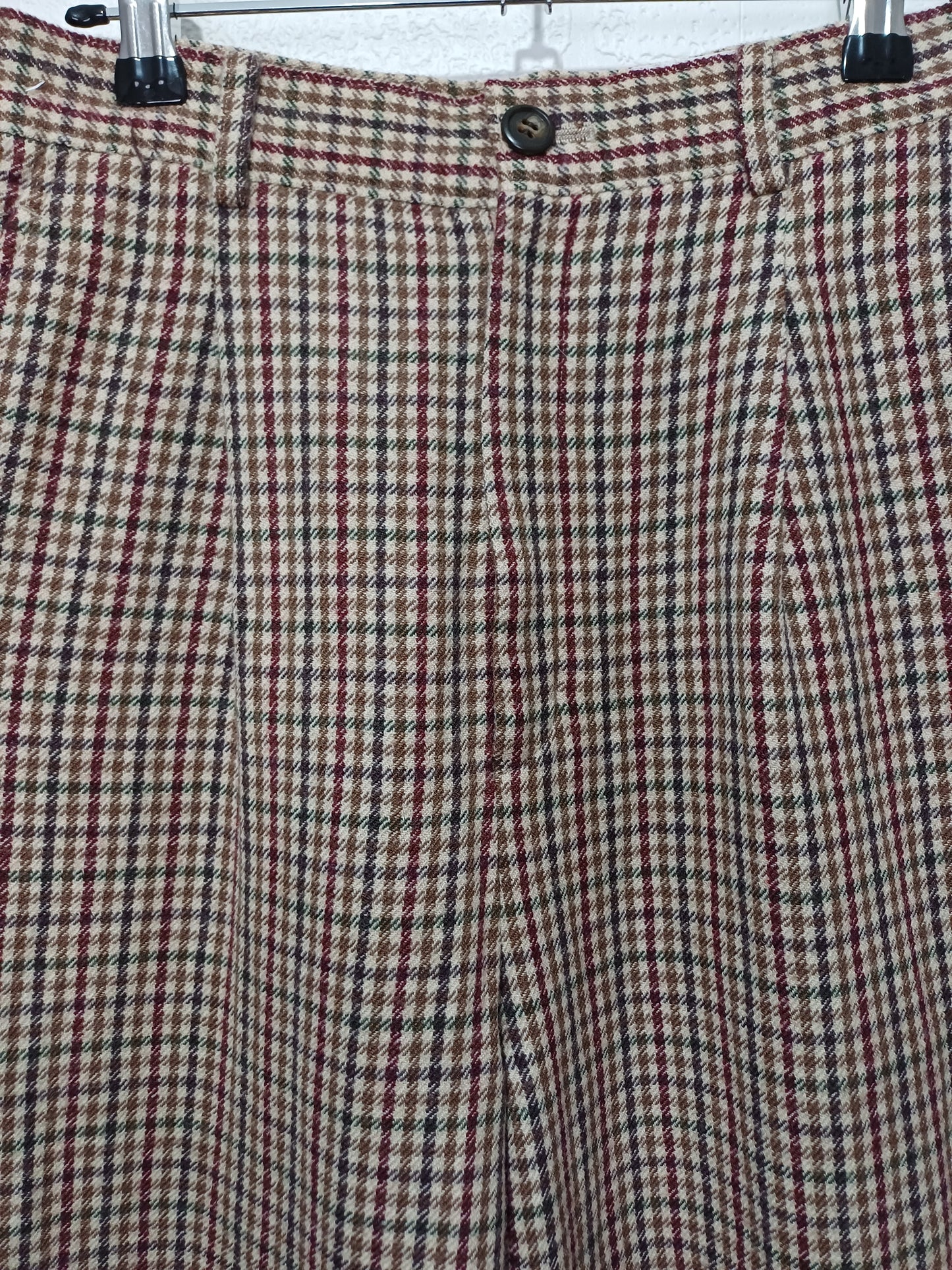 Simple Life Brown Red Beige Wool Blend Check Trousers Size 9 26" Waist - Very Good Condition