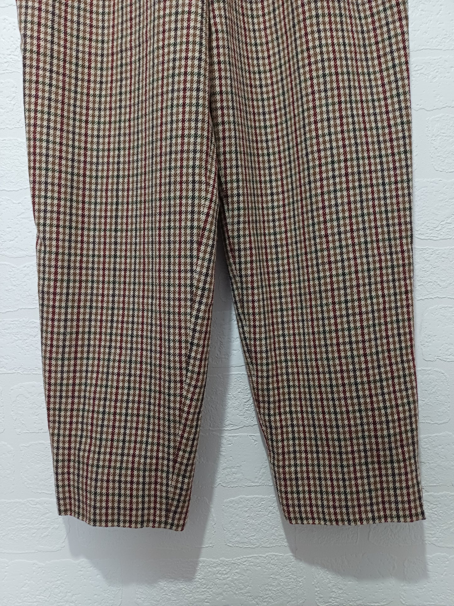 Simple Life Brown Red Beige Wool Blend Check Trousers Size 9 26" Waist - Very Good Condition