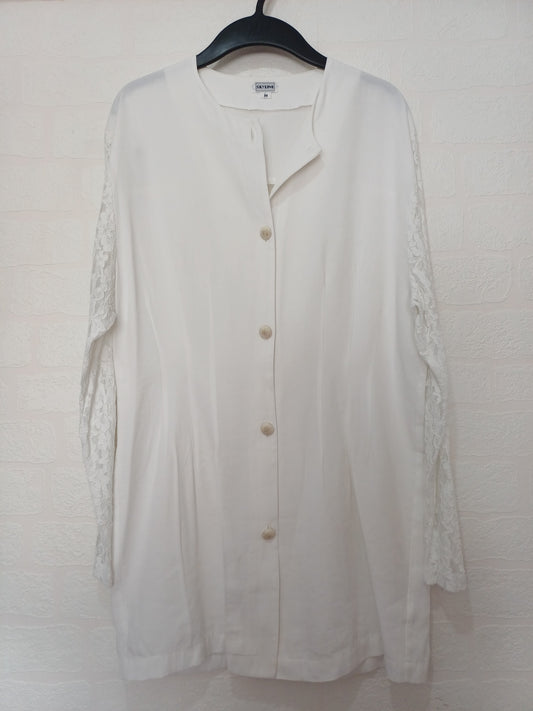 Skyline White Longline Lace Sleeve Blouse Medium 19" PTP - Good Condition