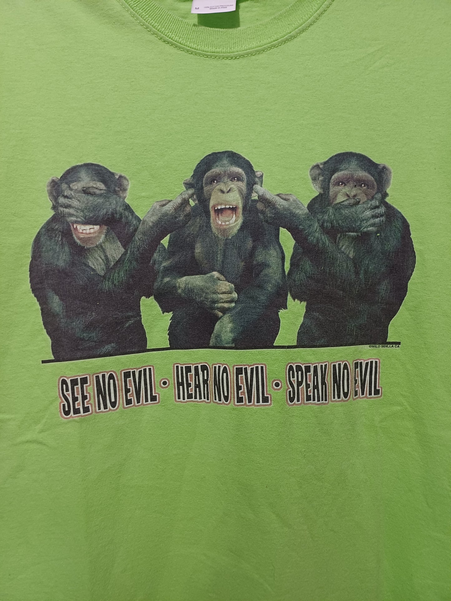 Gildan Green See No Evil Hear No Evil Speak No Evil Graphic Tee Medium 19" PTP - Good Condition