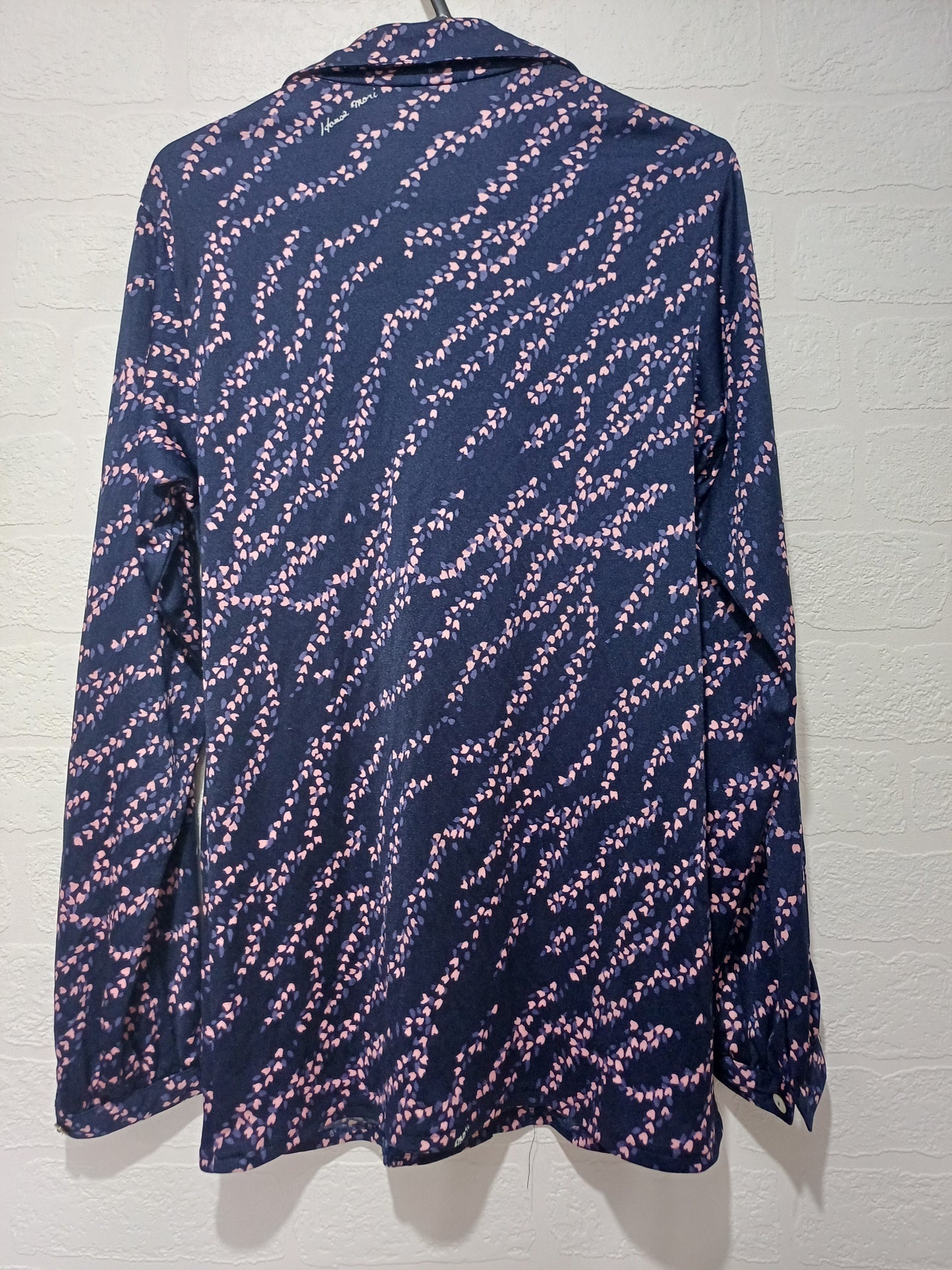 Vintage Navy Pink Purple Pattern Blouse Tag Size 7 16" PTP - Very Good Condition