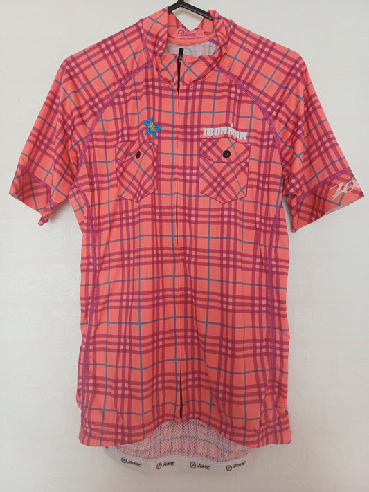 Zoot Ironman Pink Plaid Cycling Jersey Large 19" PTP - Good Condition