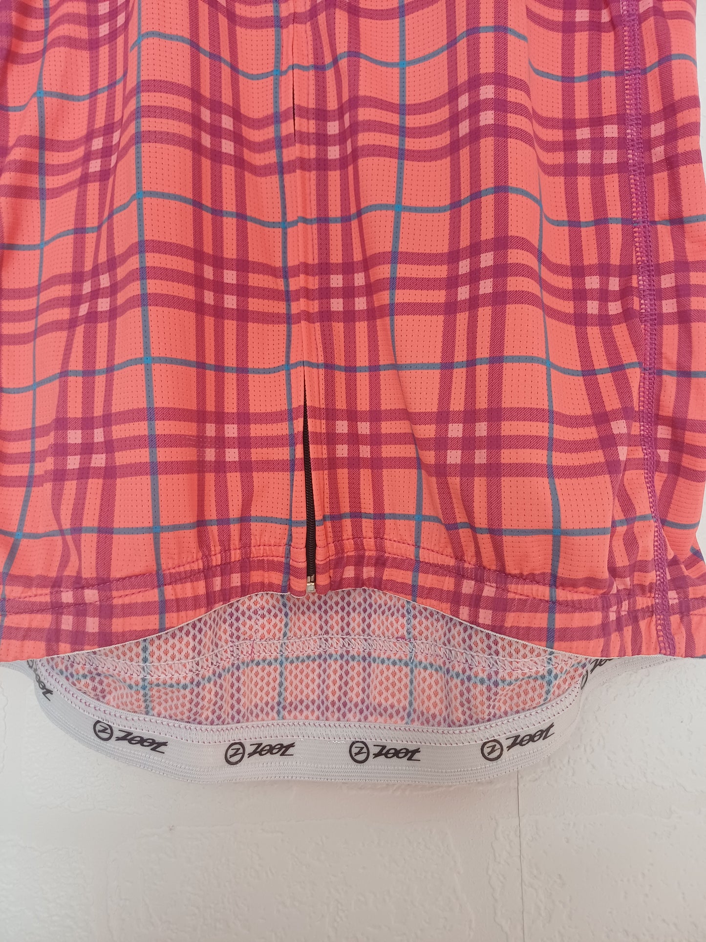 Zoot Ironman Pink Plaid Cycling Jersey Large 19" PTP - Good Condition