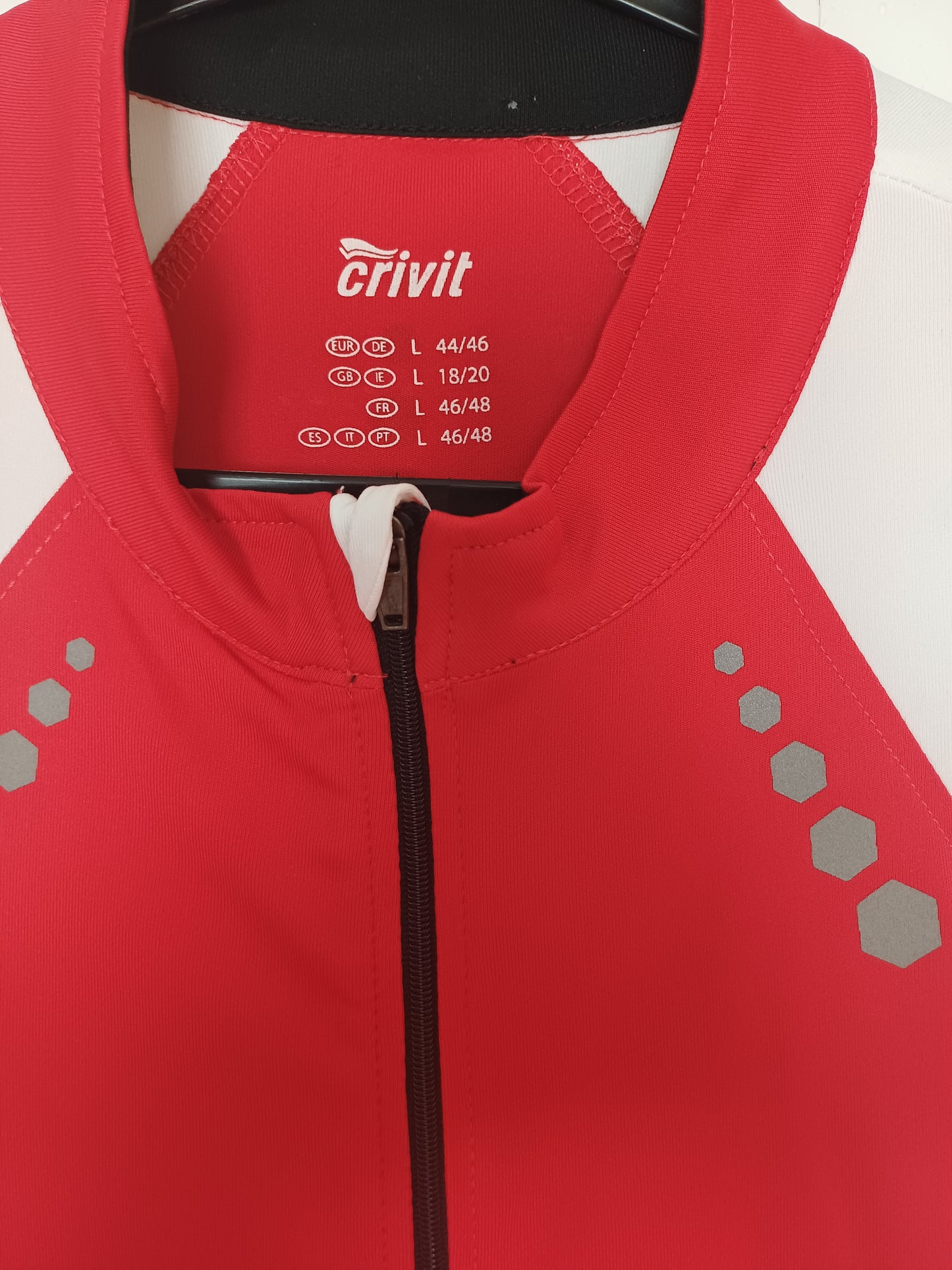 Crivit Red and White Full Zip Cycling Jersey Large 19" PTP - Good Condition